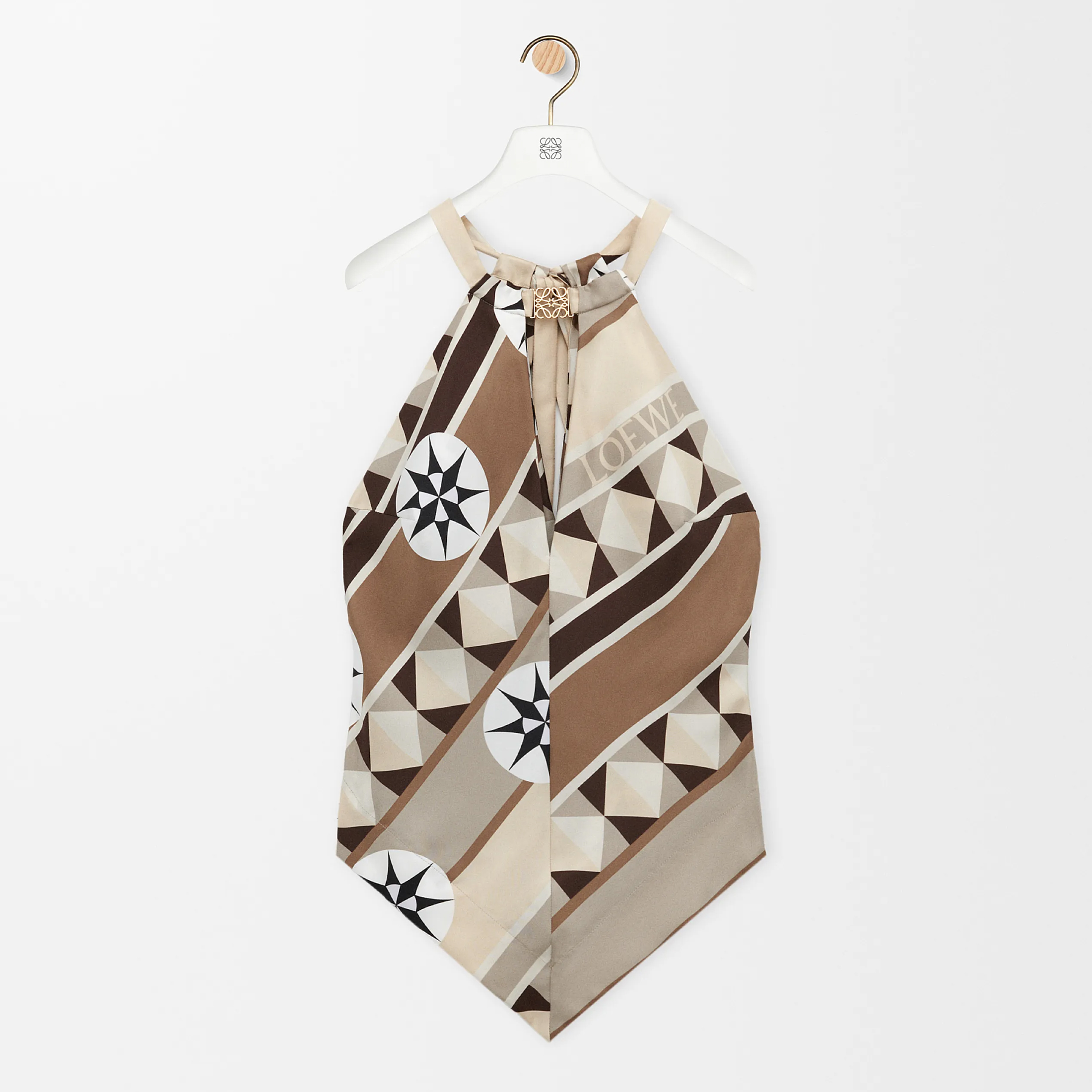 NIGO Loewe Women's Summer Silk Wrap Neck Tie Top Compass Pattern Print and Anagram Pattern Fashion Trend Sleeveless Top T-Shirt  #nigo81221