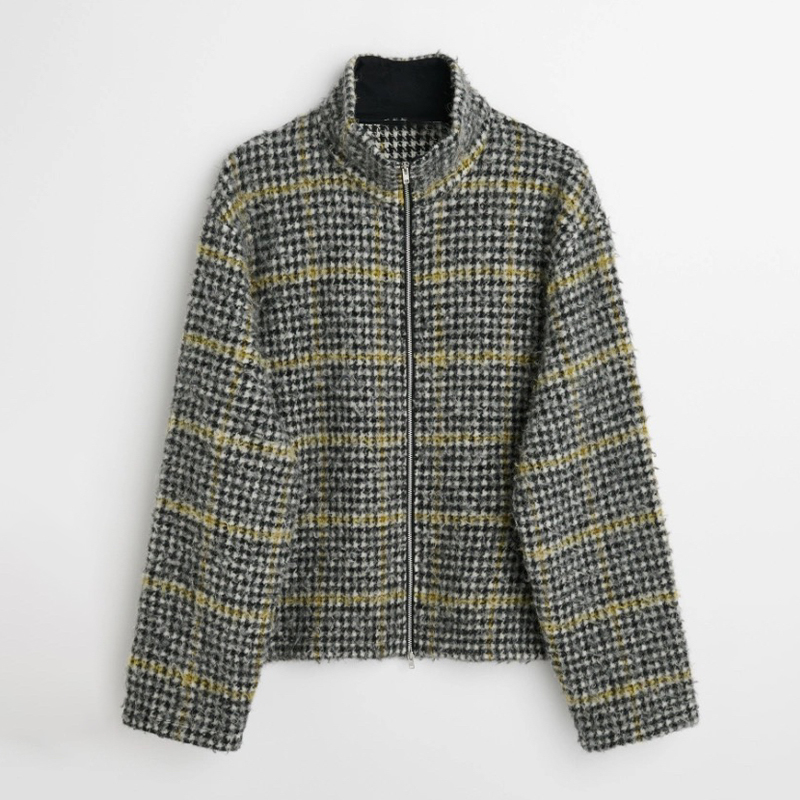 NIGO Our Legacy Men's Chibi Check Colorblocking Wool Blend Zipper Loose Cardigan Autumn And Winter Long Sleeve Knit Jacket Ngvp #nigo1449