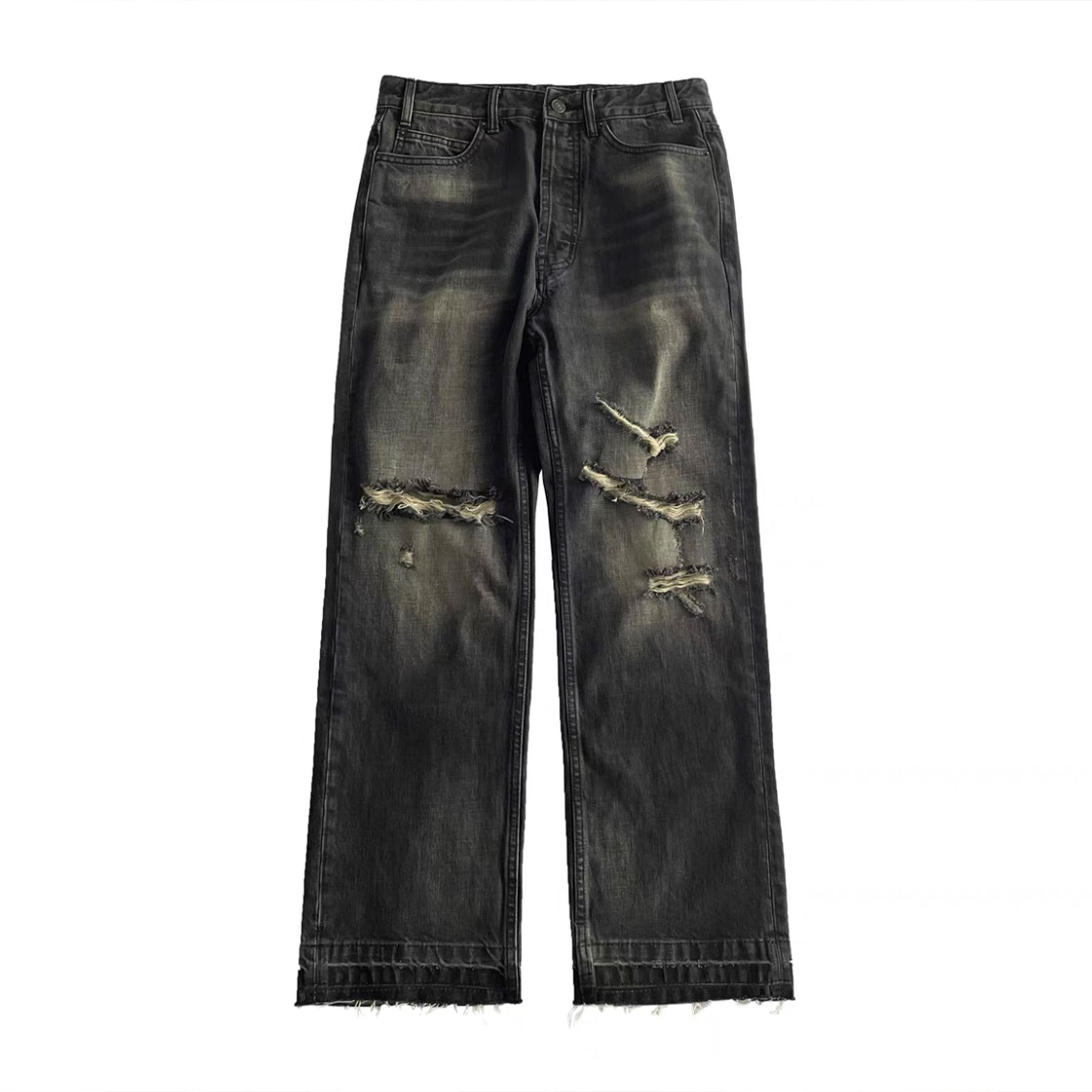 NIGO Celine Men's Spring Autumn Dark Style Knife Cut Washed Destroyed Straight Baggy Jeans Loose Denim Pants Straight Trousers  Ngvp #nigo1563