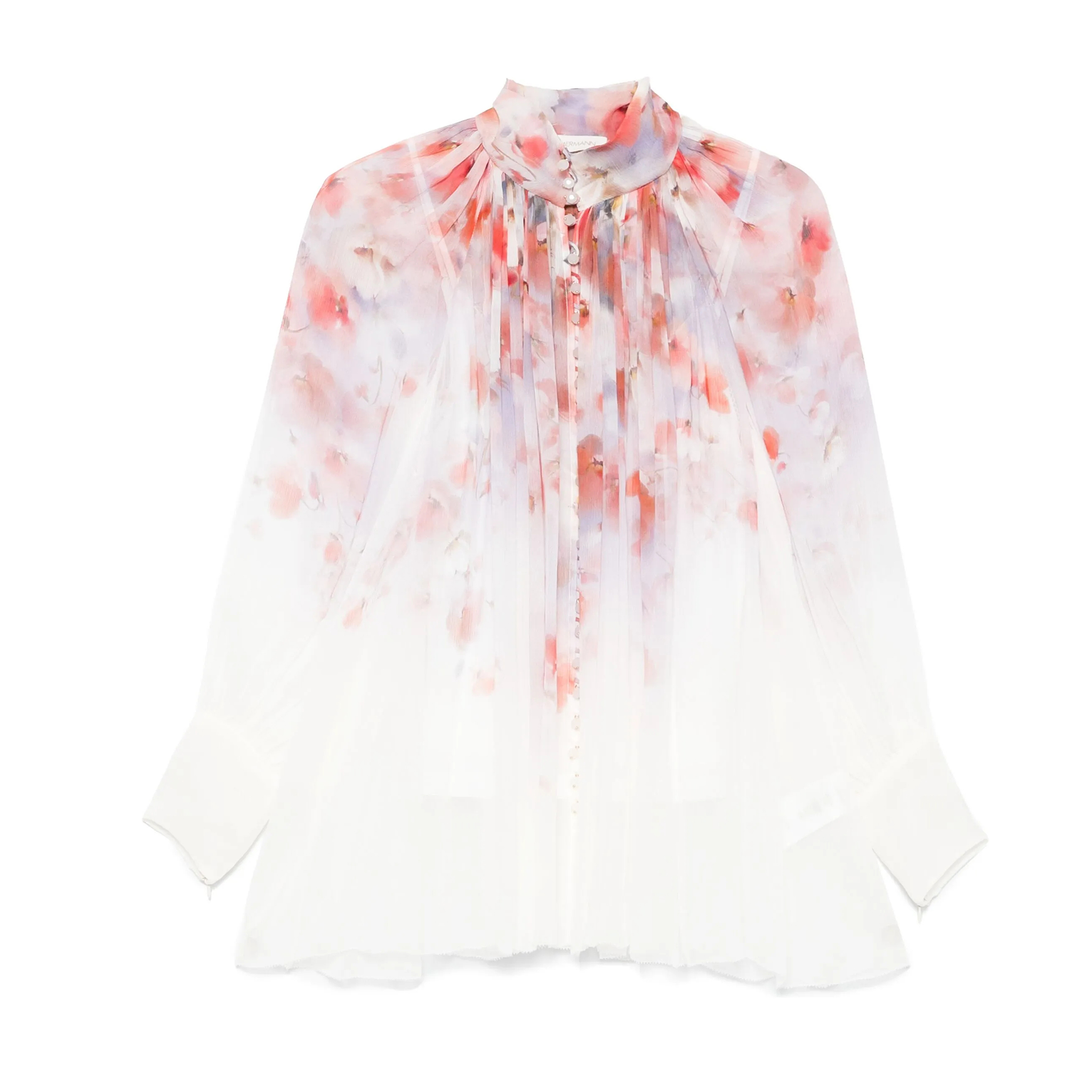 NIGO Zimmermann Women's High Neck Floral Print Long Sleeve Crush Shirt Solid Color Summer Silk Cotton Removable Belt Zipper Closure Casual Shorts Ngvp #nigo1525