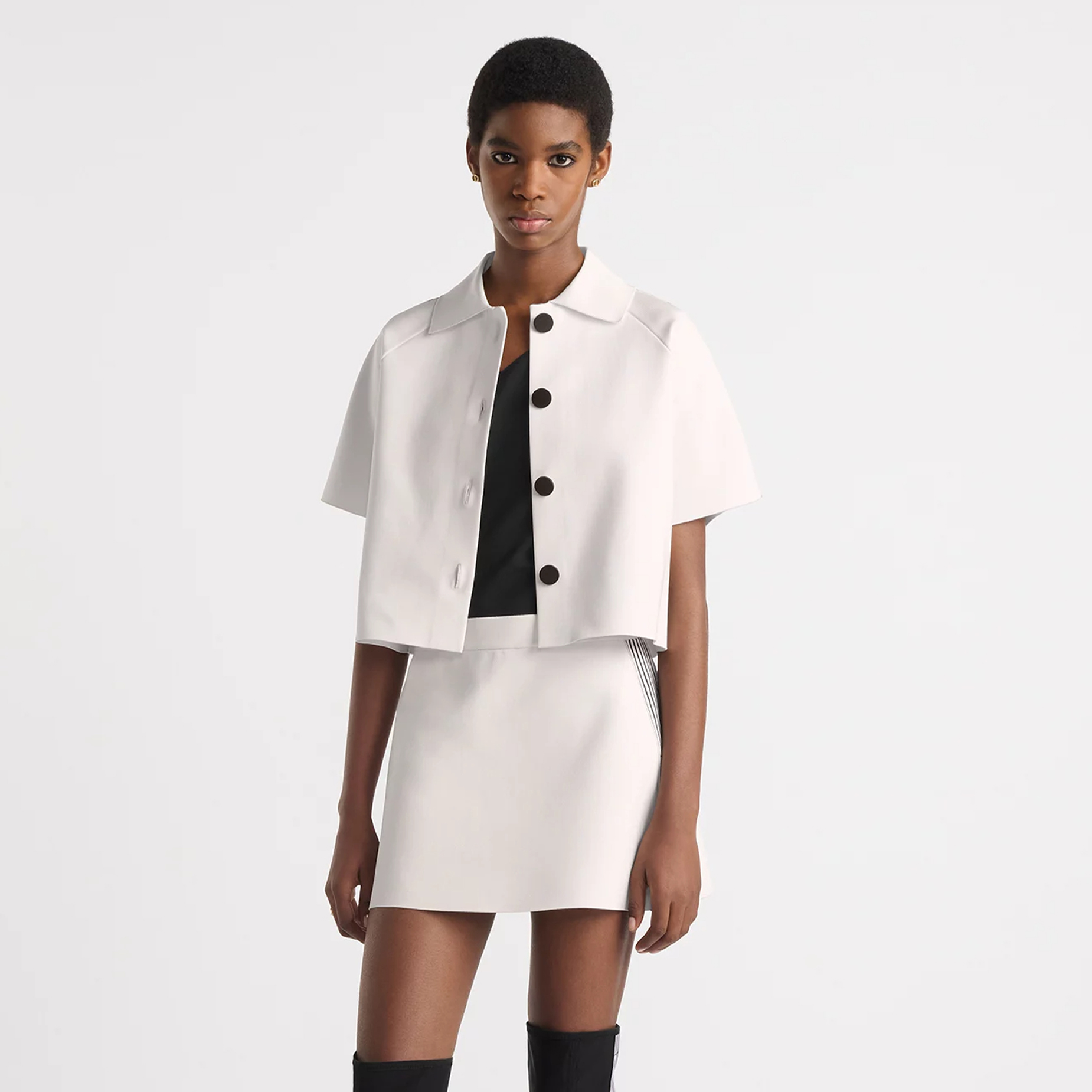 NIGO Dior Women's Spring, Summer And Autumn Cropped Jacket Lapel Jacquard Short Sleeve Coat Casual Solid Color Stretchy Waist Knit Flared Miniskirt #nigo81179