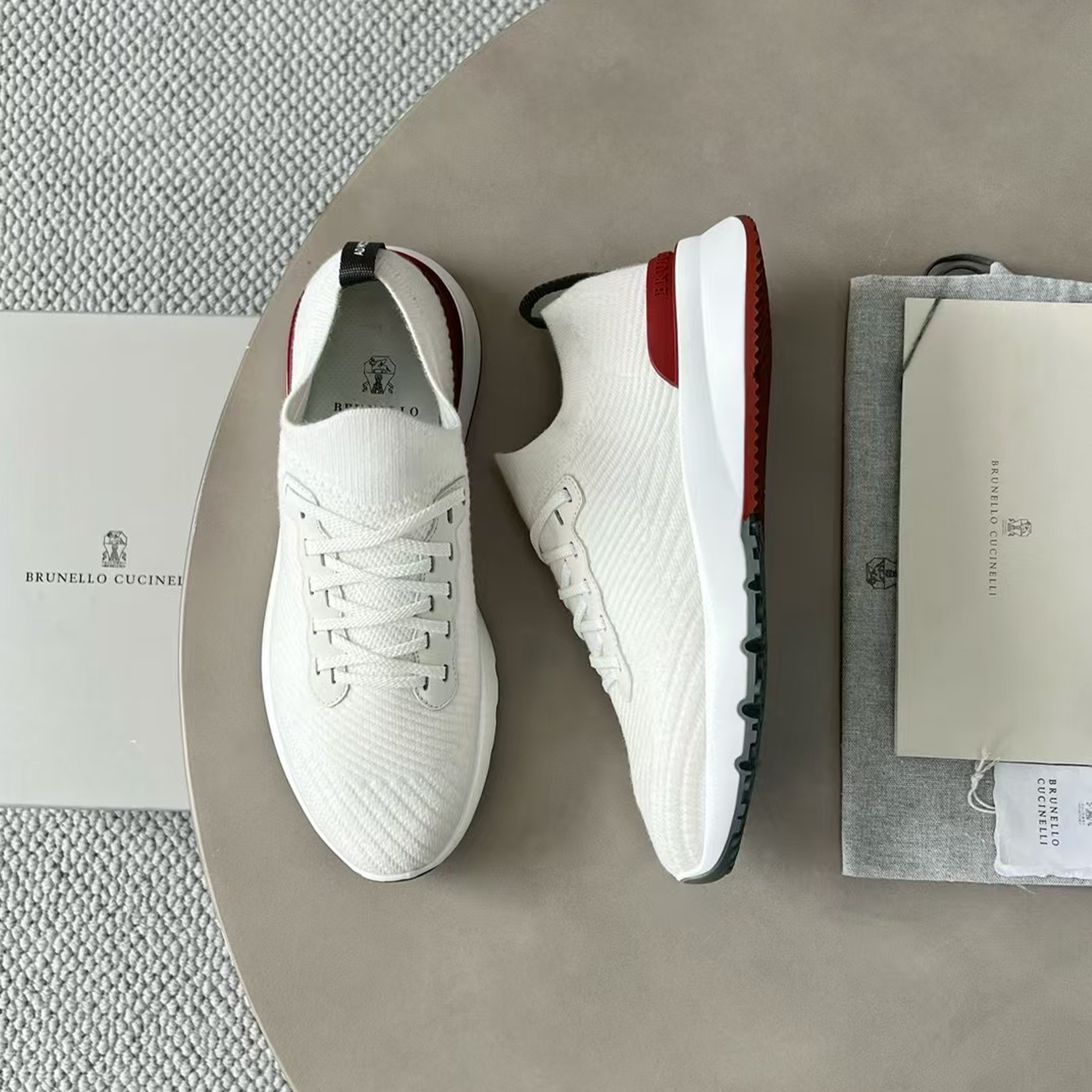 NIGO Brunello Cucinelli  Men's Spring Autumn Knitted Cotton Fabric Patchwork Semi-Polished Calfskin Sneakers Fashion Comfort Sports Running Shoes #nigo81233