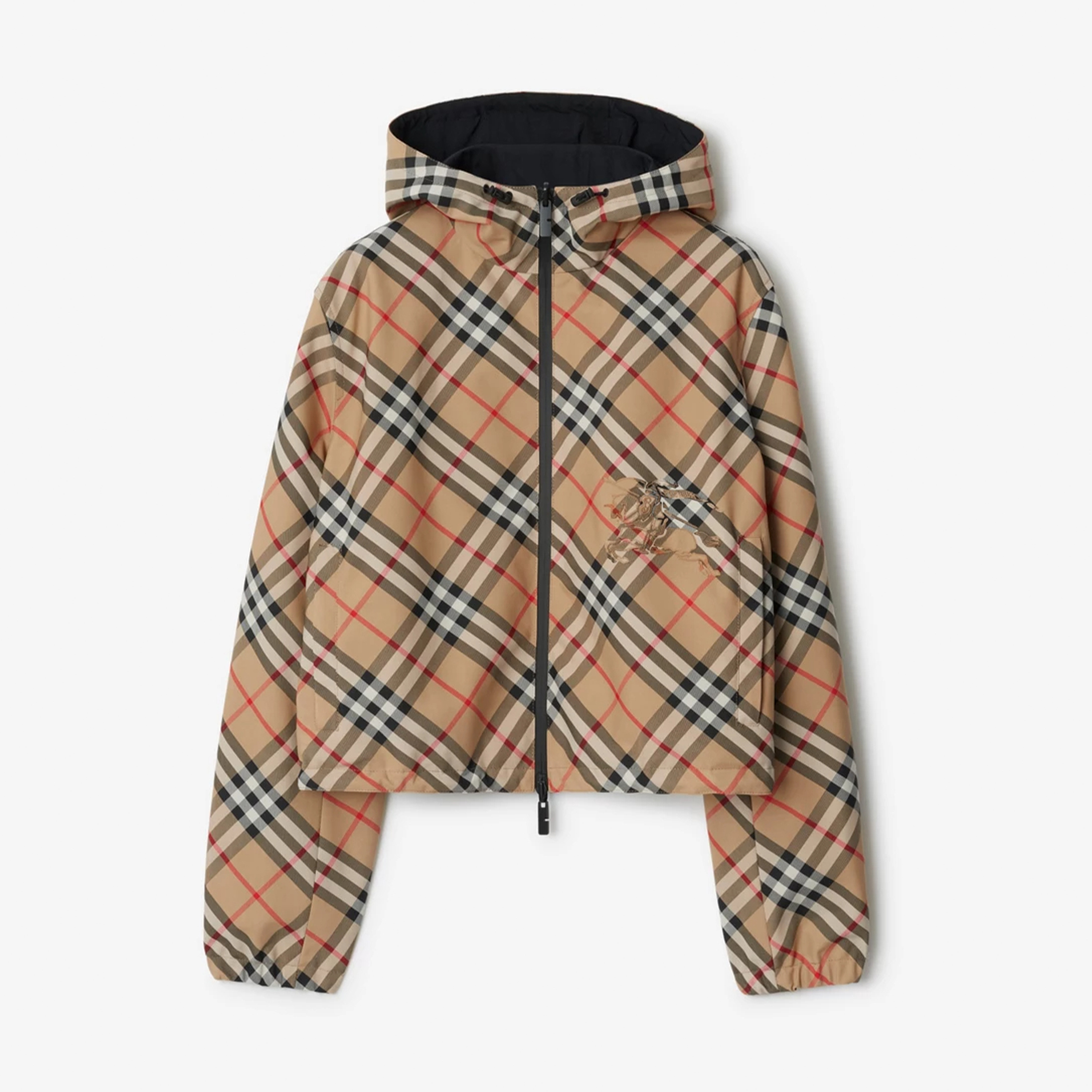 NIGO Burberry Women's Autumn Reversible Plaid Twill Jacket Equestrian Rider Logo Applique Fashion Loose Casual Trend Drawstring Hooded Jacket  #nigo81227