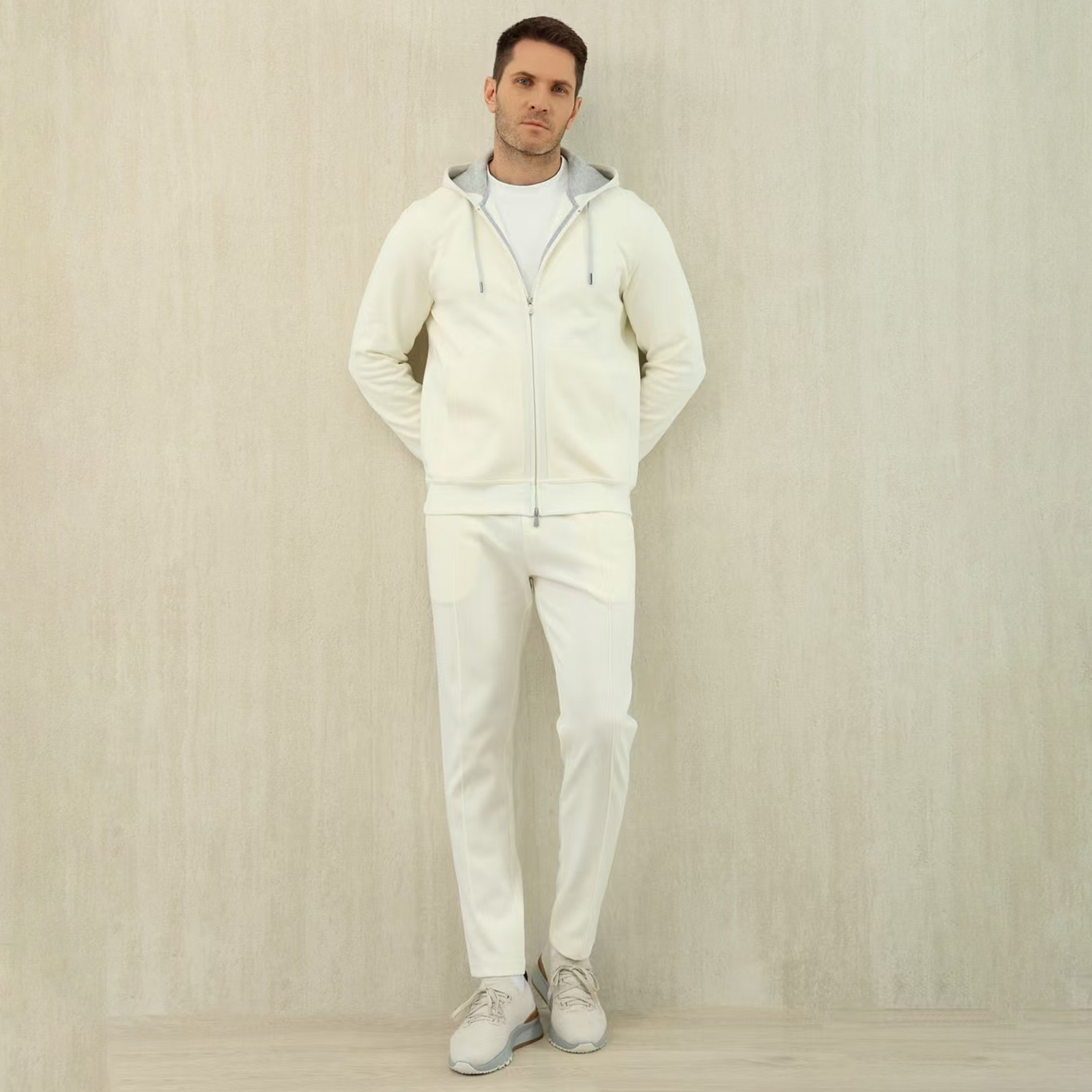 NIGO Brunello Cucinelli Men's Solid Colour Hooded Zip Sweatshirt Jacket Drawstring Comfort Straight Trousers Pants Sweatpants Suit Set  #nigo81324