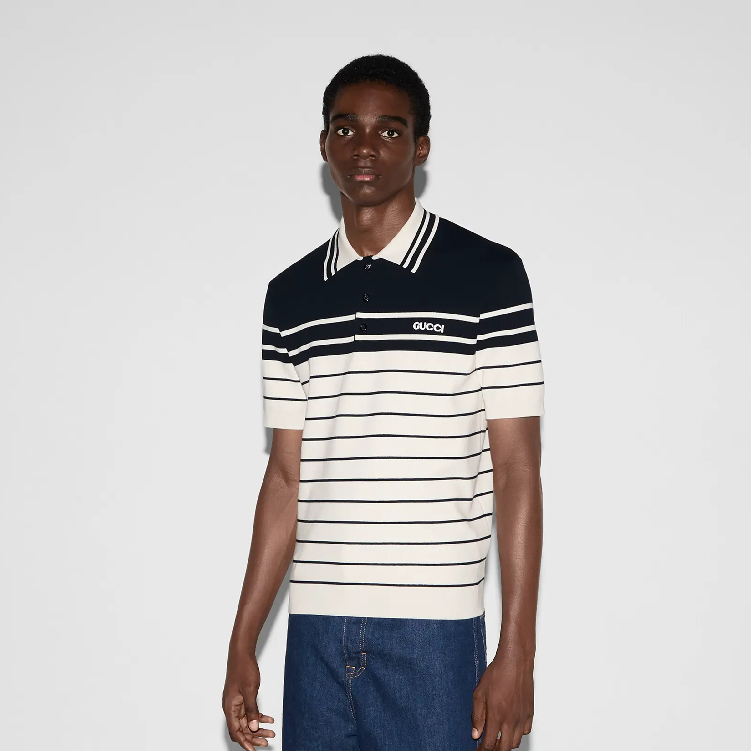 NIGO Gucci Men's Striped Logo Embroidered Summer Cotton Slim Fit Short Sleeve Polo Shirt #nigo81176