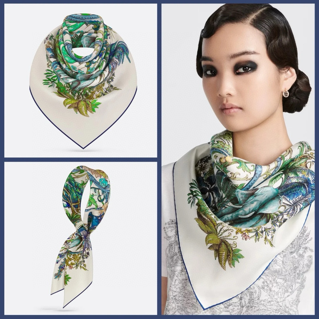 NIGO Dior Women's Colorblocked Floral Printed Silk Square Scarf Jewelry Accessories #nigo81178