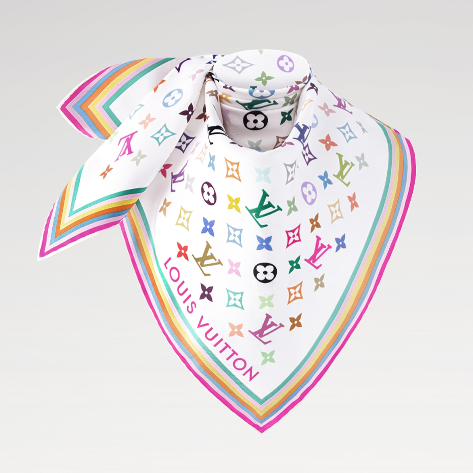 NIGO Louis Vuitton x TM Monogram Multicolor Mini Pattern Women's Fashion Silk Scarf Square 90 Jewelry Accessories #nigo81173