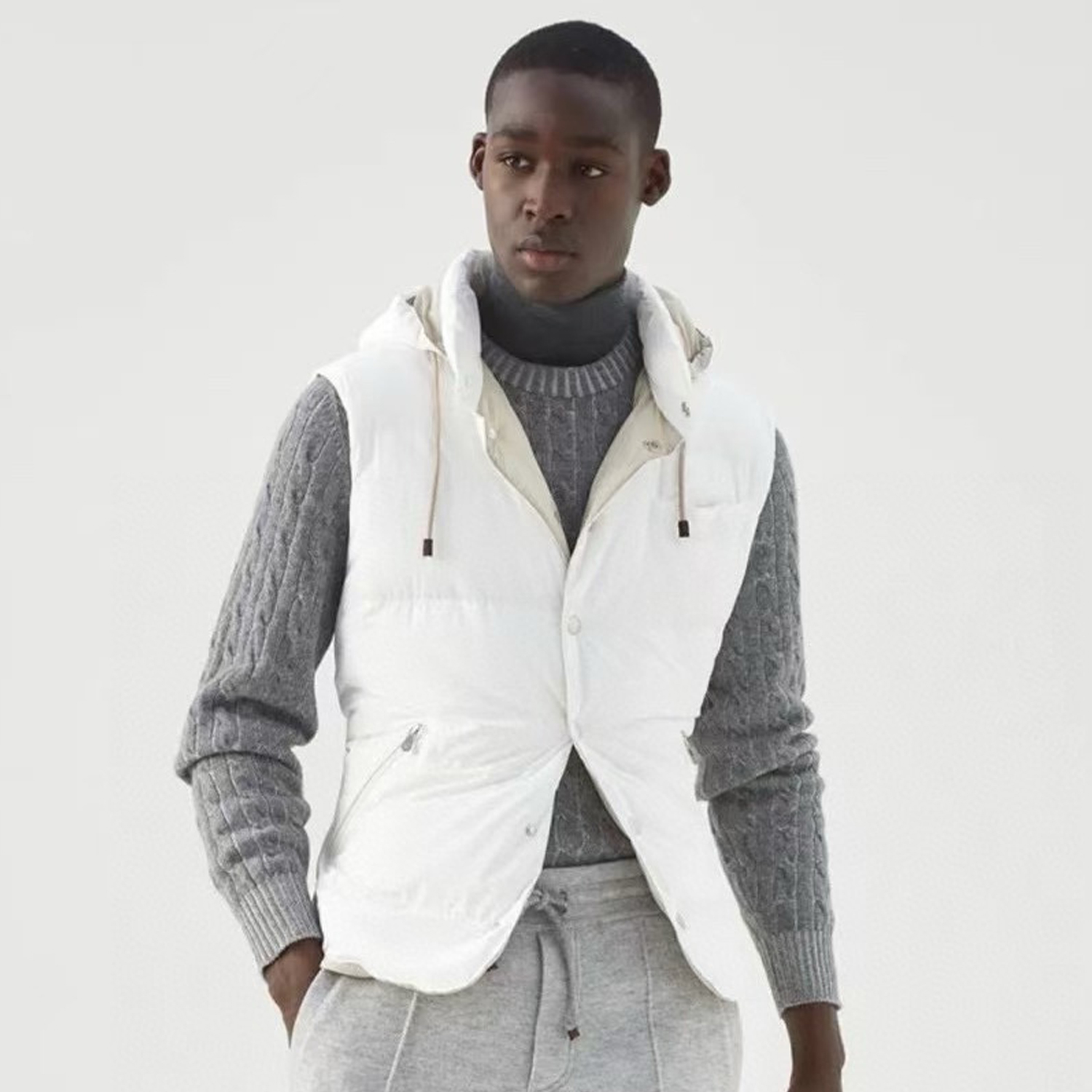 NIGO Brunello Cucinelli Men's Fall And Winter Single-Breasted Hooded Solid Color Fitted Down Vest Jacket #nigo81185