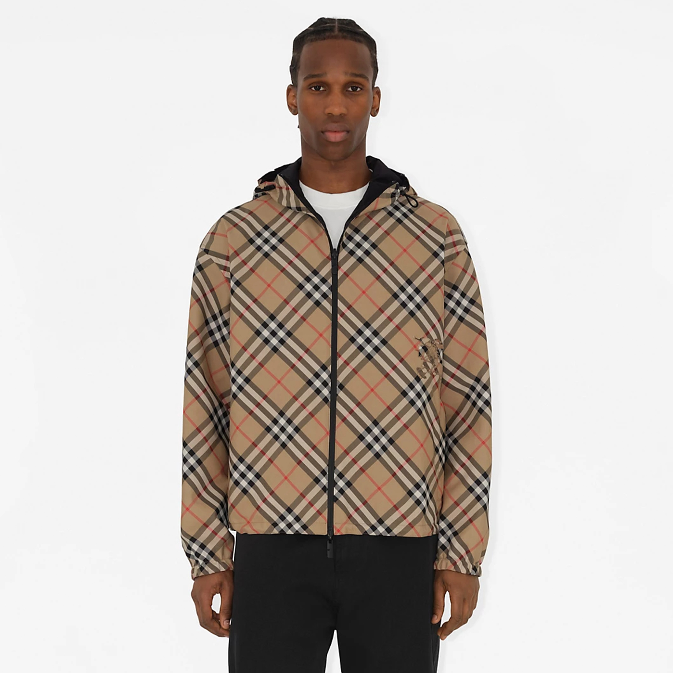 NIGO Burberry Men's Spring & Autumn Reversible Two Wear Plaid Jacket Equestrian Rider Logo Classic Drawstring Hooded Jacket #nigo81224