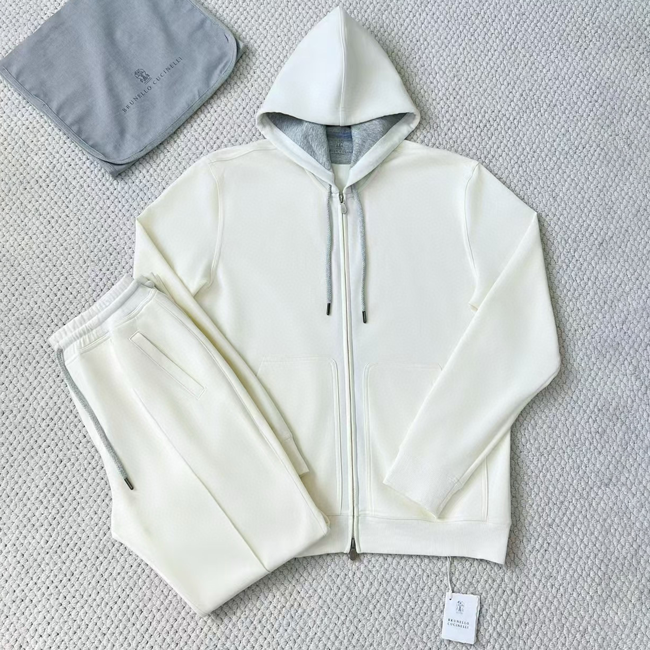 NIGO Brunello Cucinelli Men's Solid Colour Hooded Zip Sweatshirt Jacket Drawstring Comfort Straight Trousers Pants Sweatpants Suit Set  #nigo81324