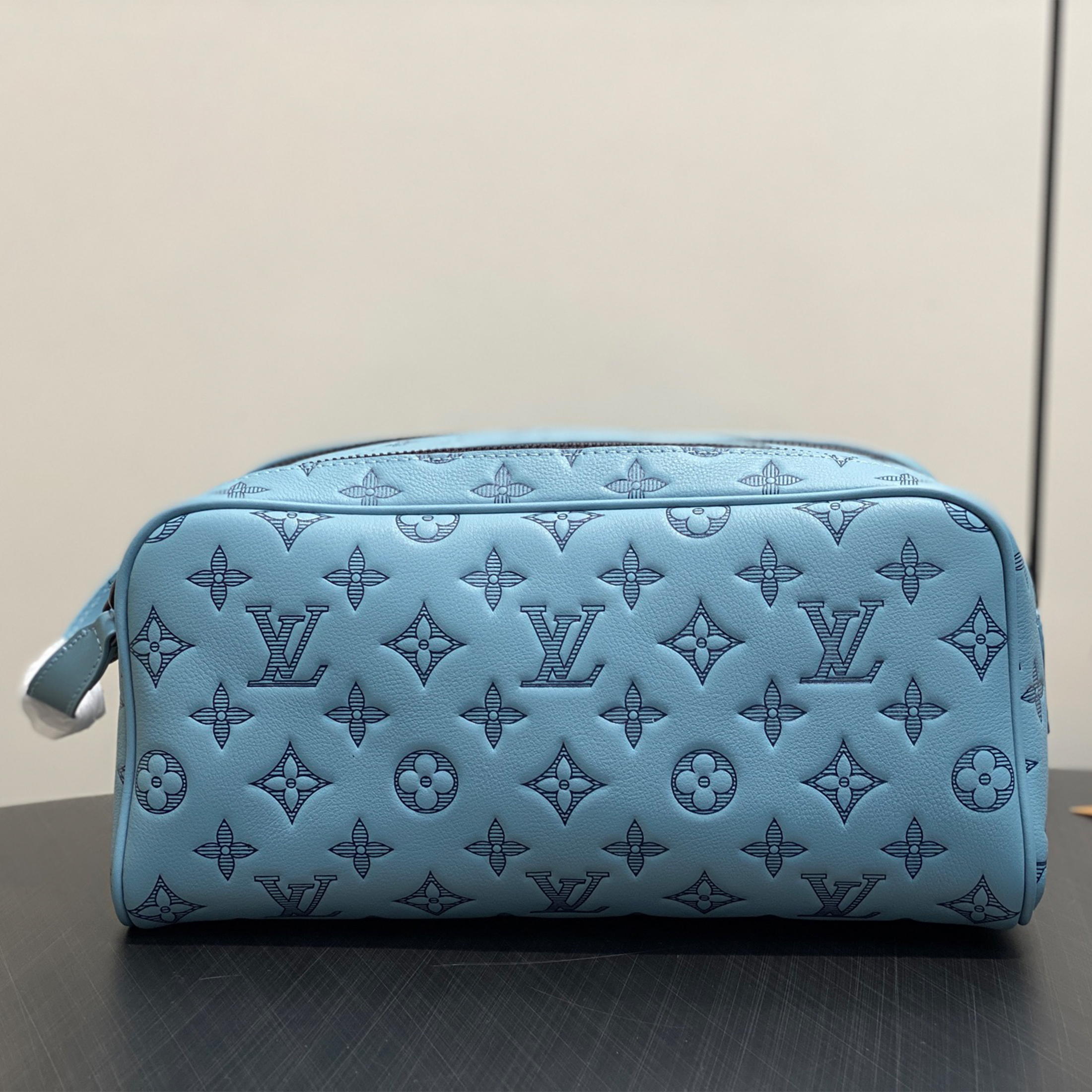 NIGO Louis Vuitton DOPP KIT Toiletry Bag Women's  Men's Fashion Trend Handbag Luxury Monogram Shadow Embossed Double Zip Wash Bags M14485 Grey M14885 Light Blue M14843 Dark Blue #nigo81236