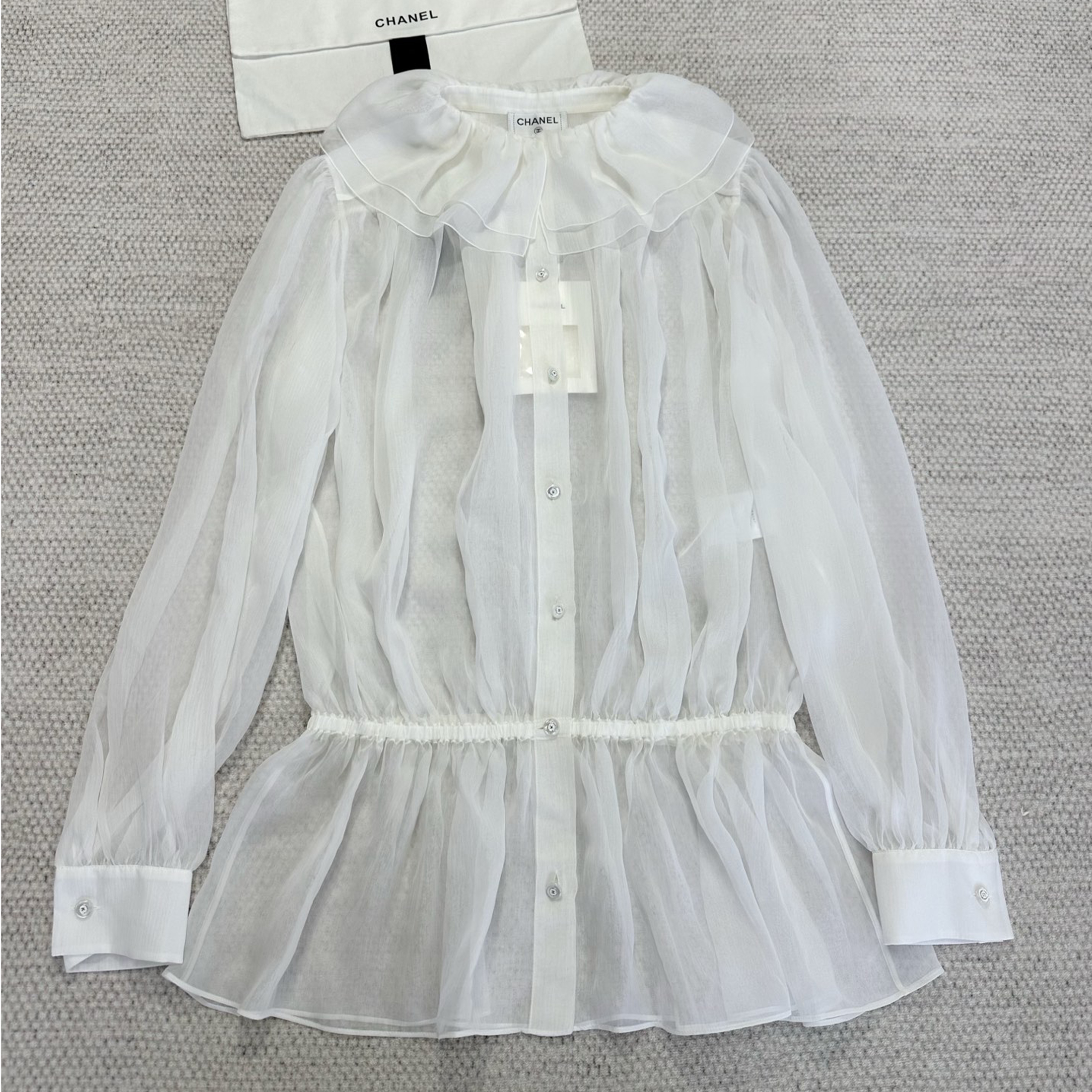 NIGO Chanel Women's Spring And Summer Double C Letter Button Fashion Thin Waisted Lace Collar Long Sleeve Shirt Blouse Top Ngvp #nigo1571