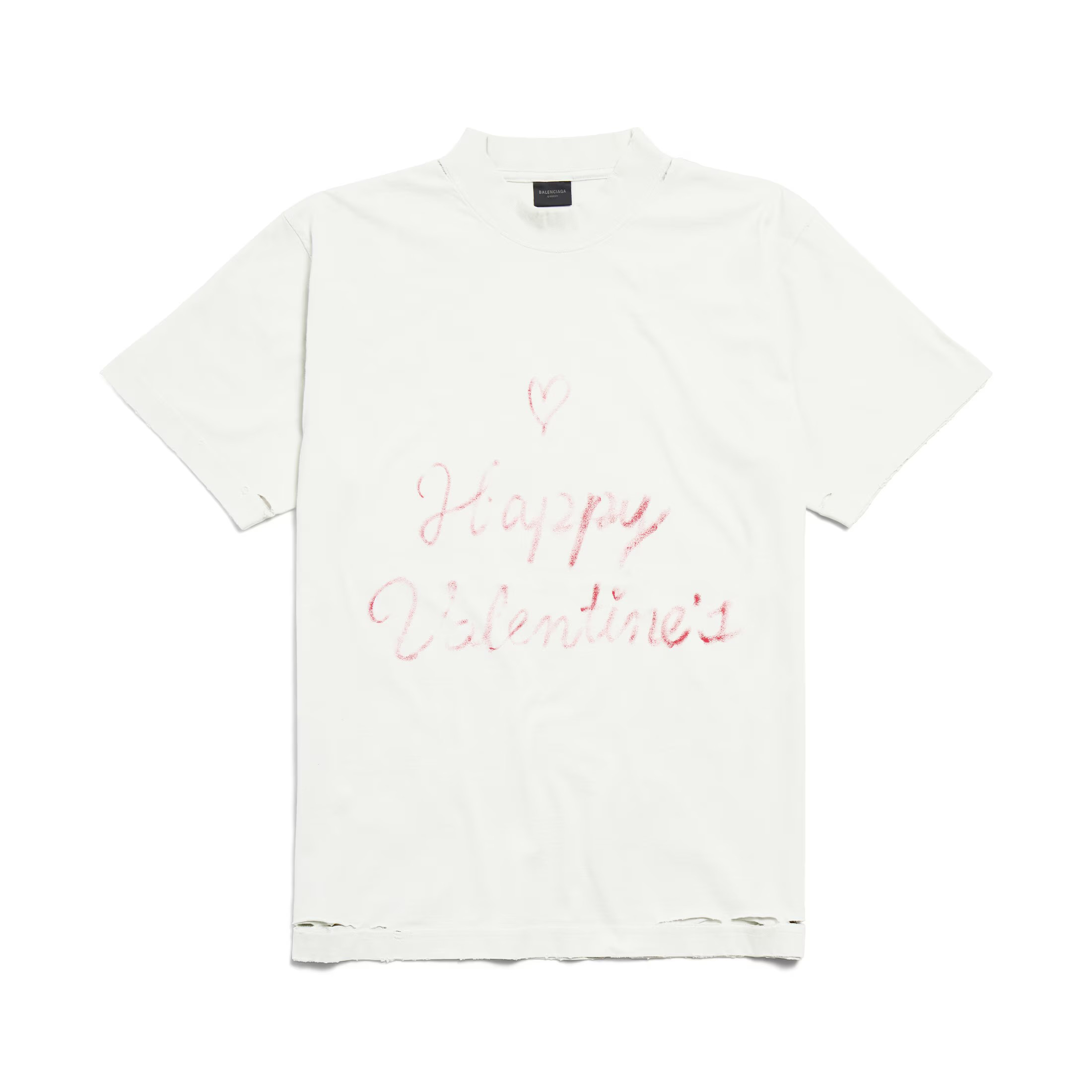NIGO Balenciaga Lipstick Valentines Women's Faded Washed White Black Vintage Plain Knit Silhouette T-shirt Fashion Casual Versatile T-shirt #nigo76611