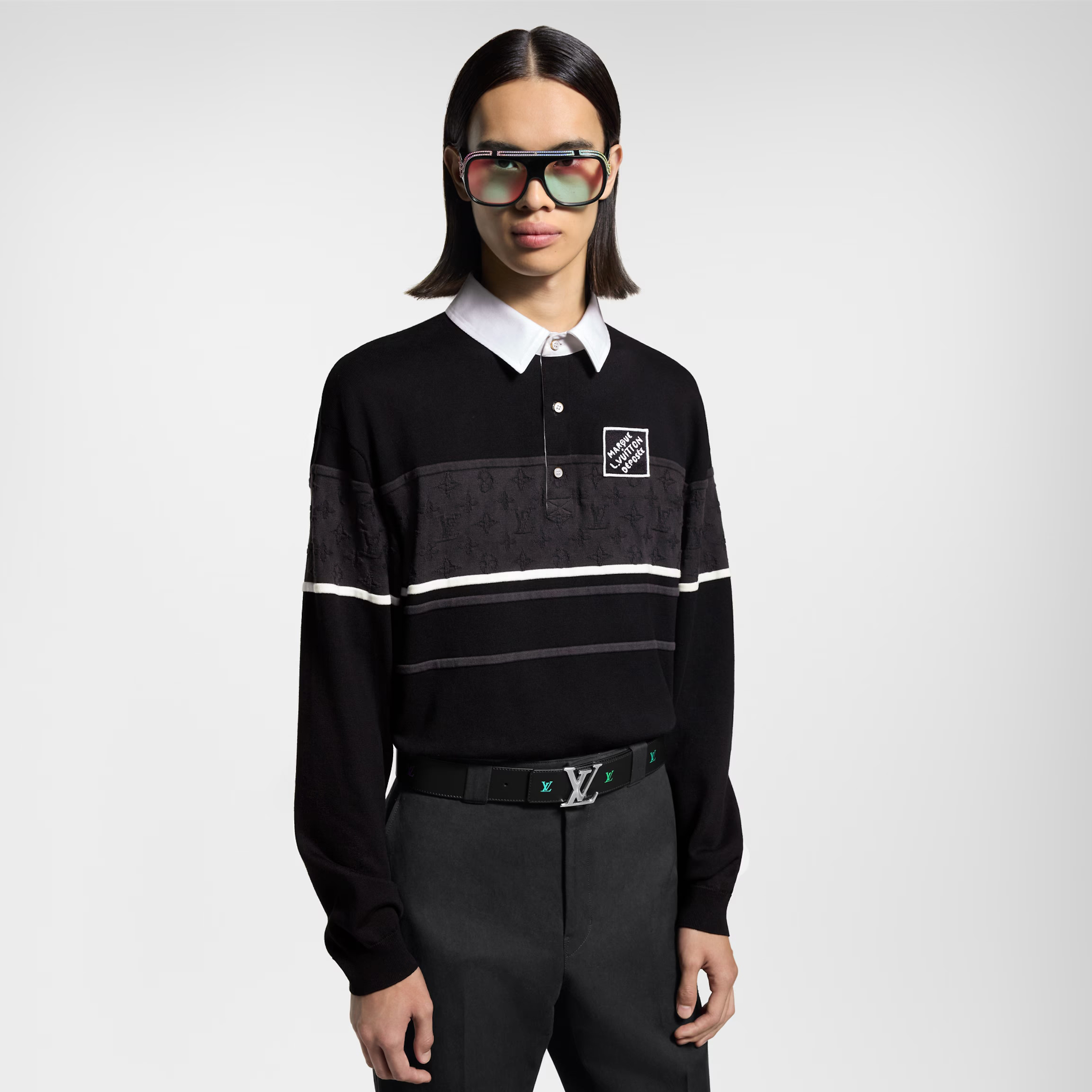 NIGO Louis Vuitton Men's Spring Summer Stripe Colour Block Long Sleeve Polo Neck Knit T-Shirt #nigo76619