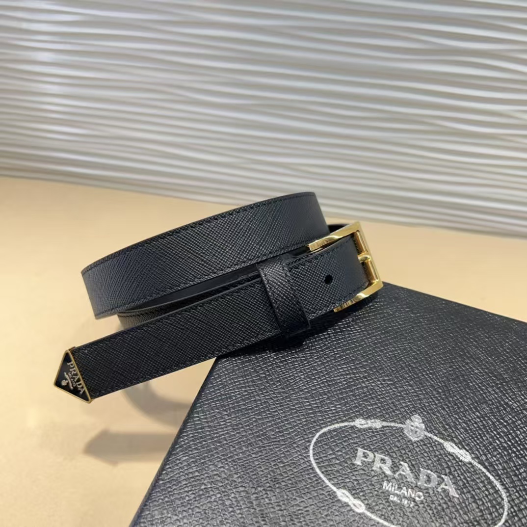 NIGO Prada Men's Solid Colour Branded Logo Triangle Logo Calfskin Belt #nigo76614