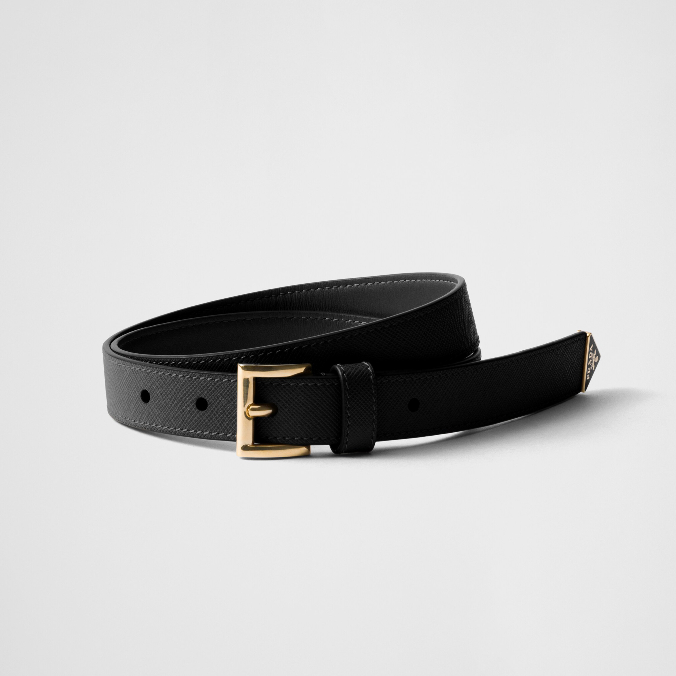 NIGO Prada Men's Solid Colour Branded Logo Triangle Logo Calfskin Belt #nigo76614