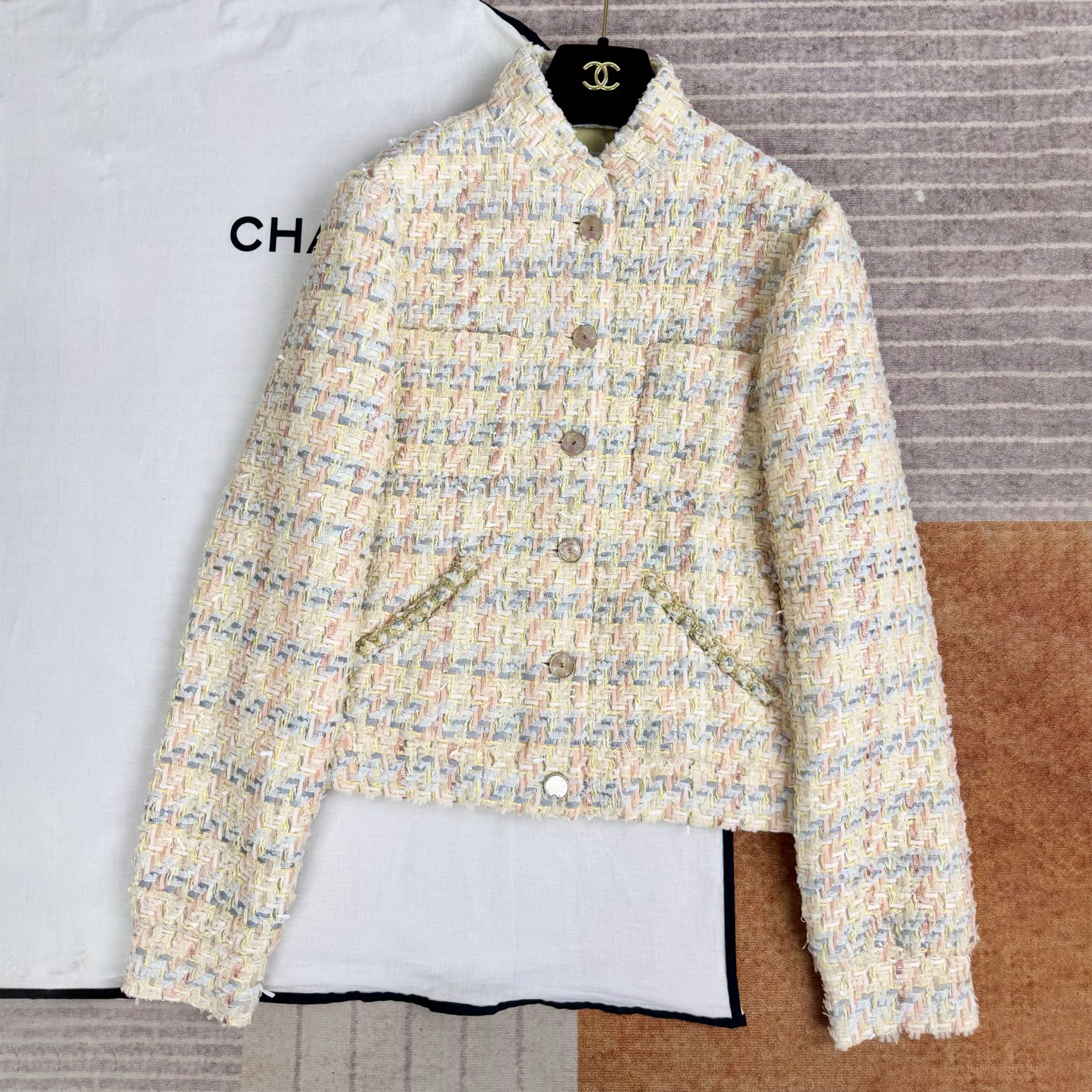NIGO Chanel Women's Spring And Autumn Plaid Tweed Jacket Fashion Temperament Elegant Standing Collar Single Breasted Jacket Ngvp #nigo1576