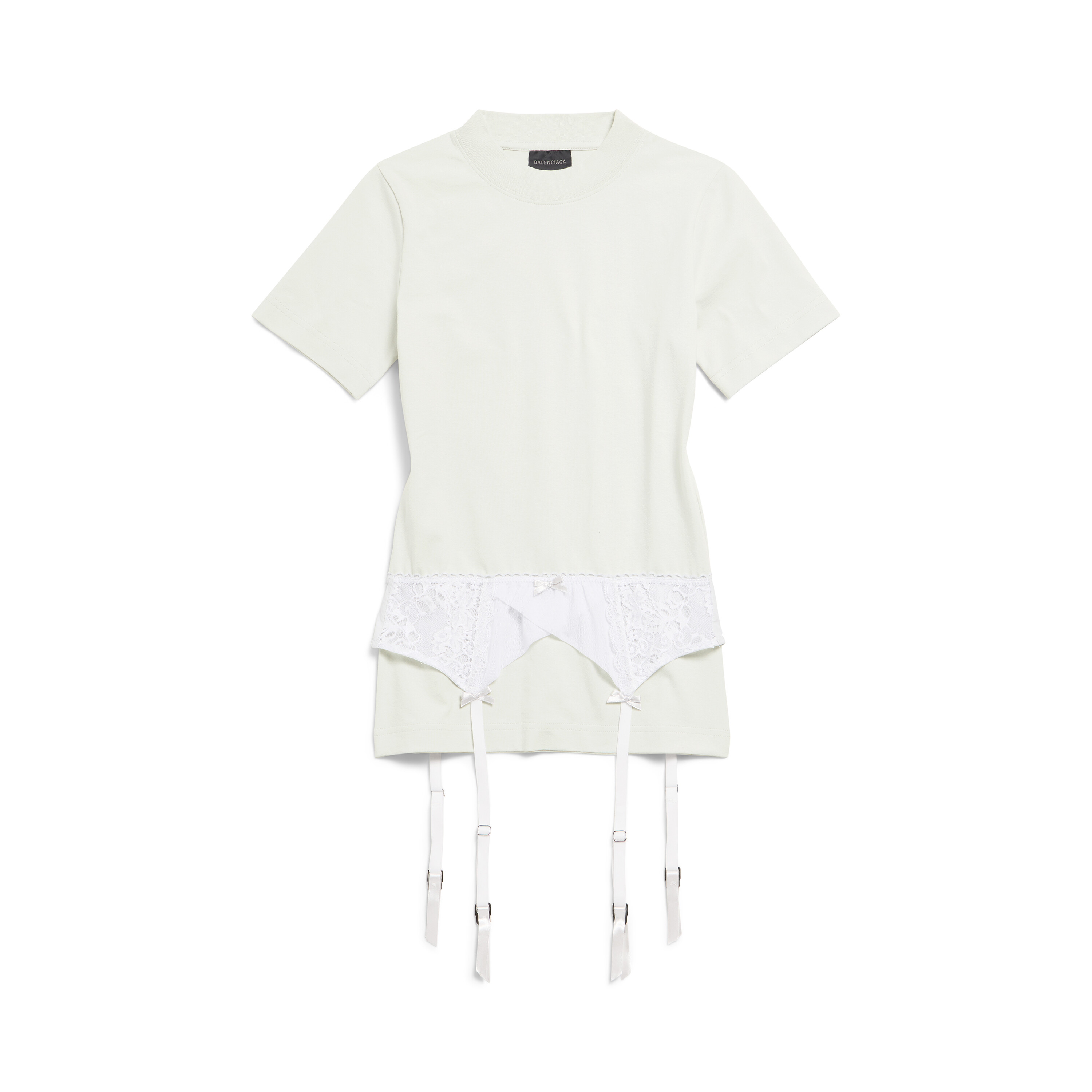 NIGO Balenciaga Lingerie T-shirt Women's Spring/Summer Faded Black White Stretch Plain Knit Tee Casual Bow Lace Splicing Slim Fit Tee Ngvp #nigo1582