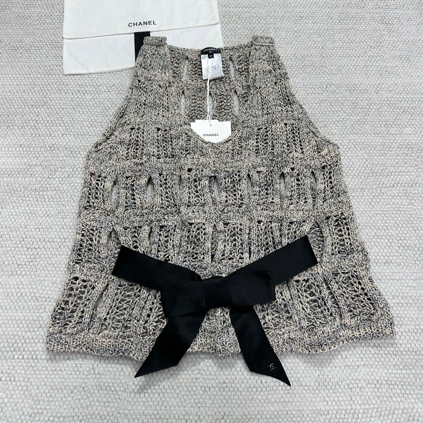 NIGO Chanel Women's Spring And Summer High Street Cotton Silk Hollow Bow Decoration V-neck Sleeveless Vest Casual Medium-length Knitted Half Skirt Ngvp #nigo1526