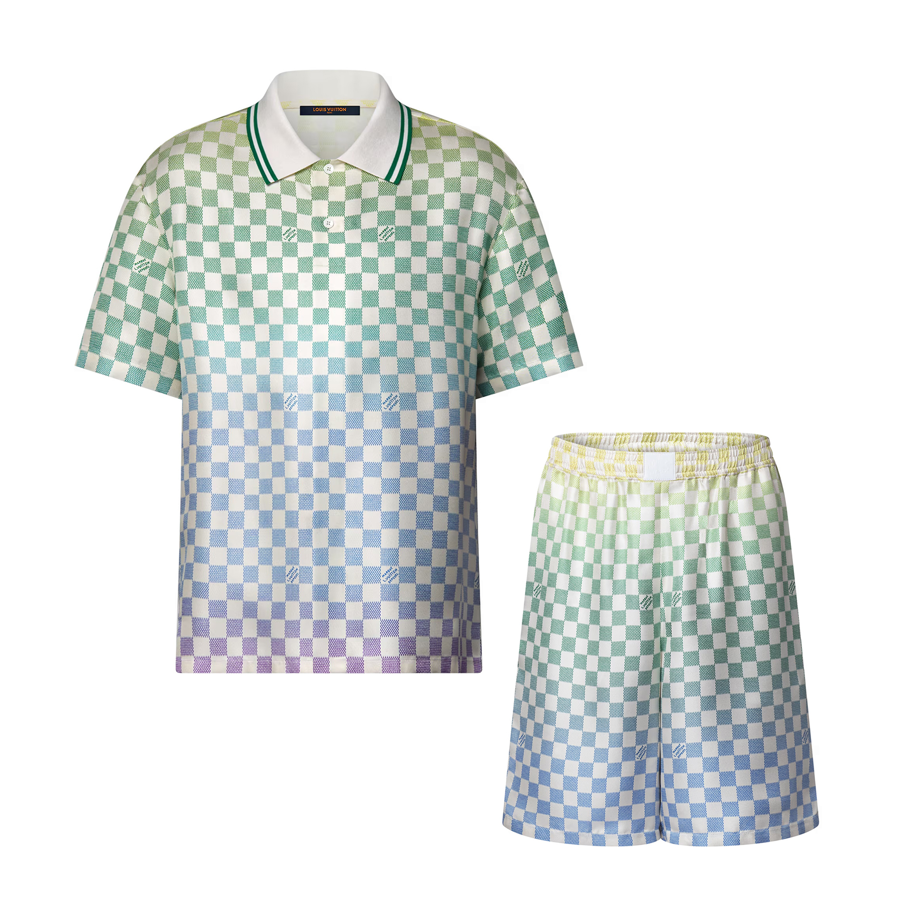 NIGO Louis Vuitton Men's Summer Colourful Letter Print Single Breasted Short Sleeve Shirt Casual Shorts Suit Set #nigo76632