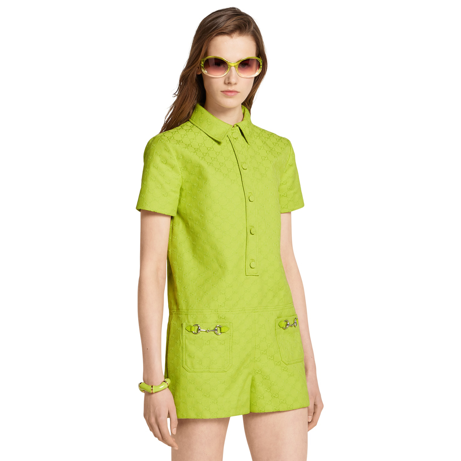 NIGO Gucci Women's Spring/Summer Monogram Printed Solid Colour Short Sleeve Single Breasted Jumpsuit #nigo76664