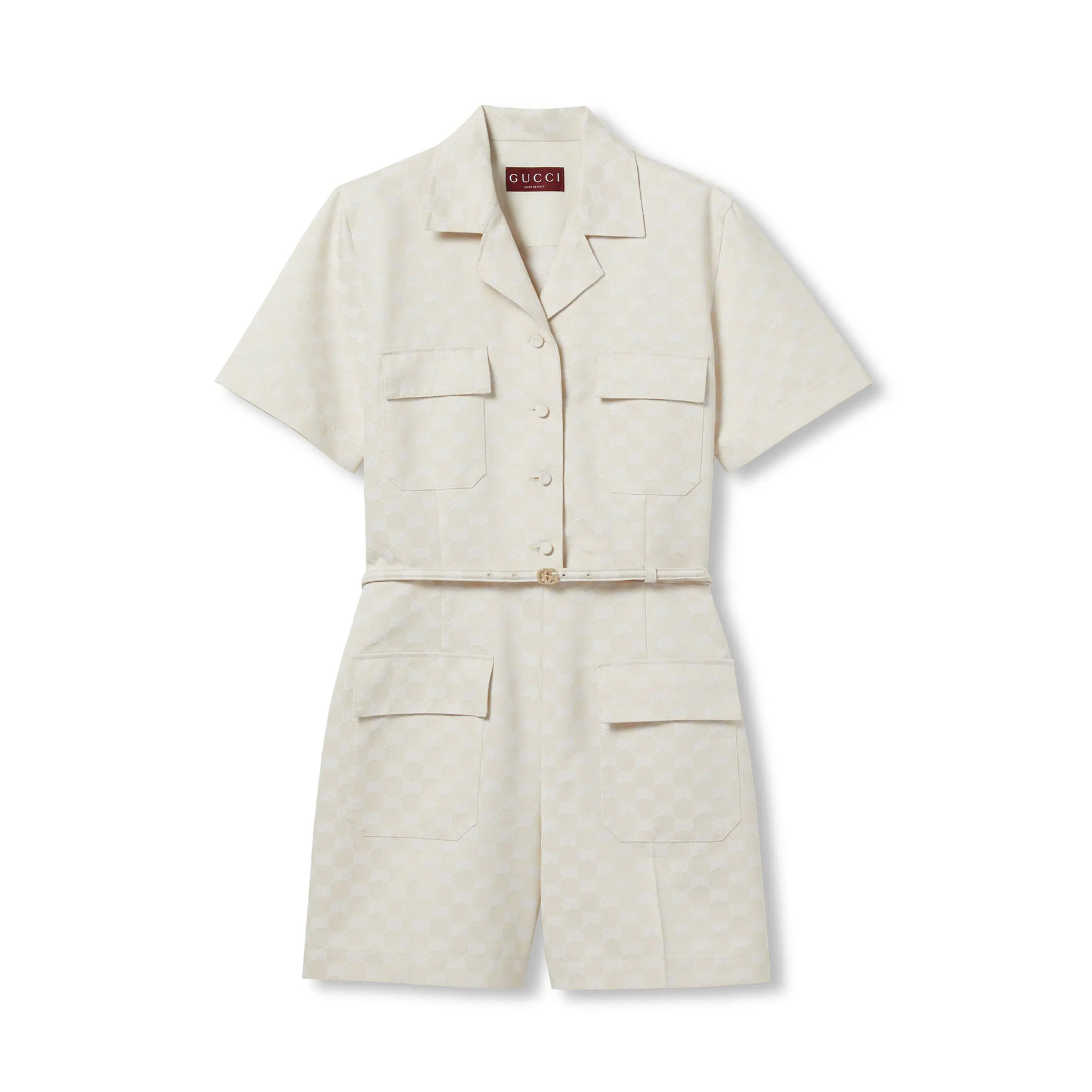 NIGO Gucci Women's Spring And Summer Letter Print Solid Colour Drawstring Waist Short Sleeved Single Breasted Jumpsuit #nigo76663