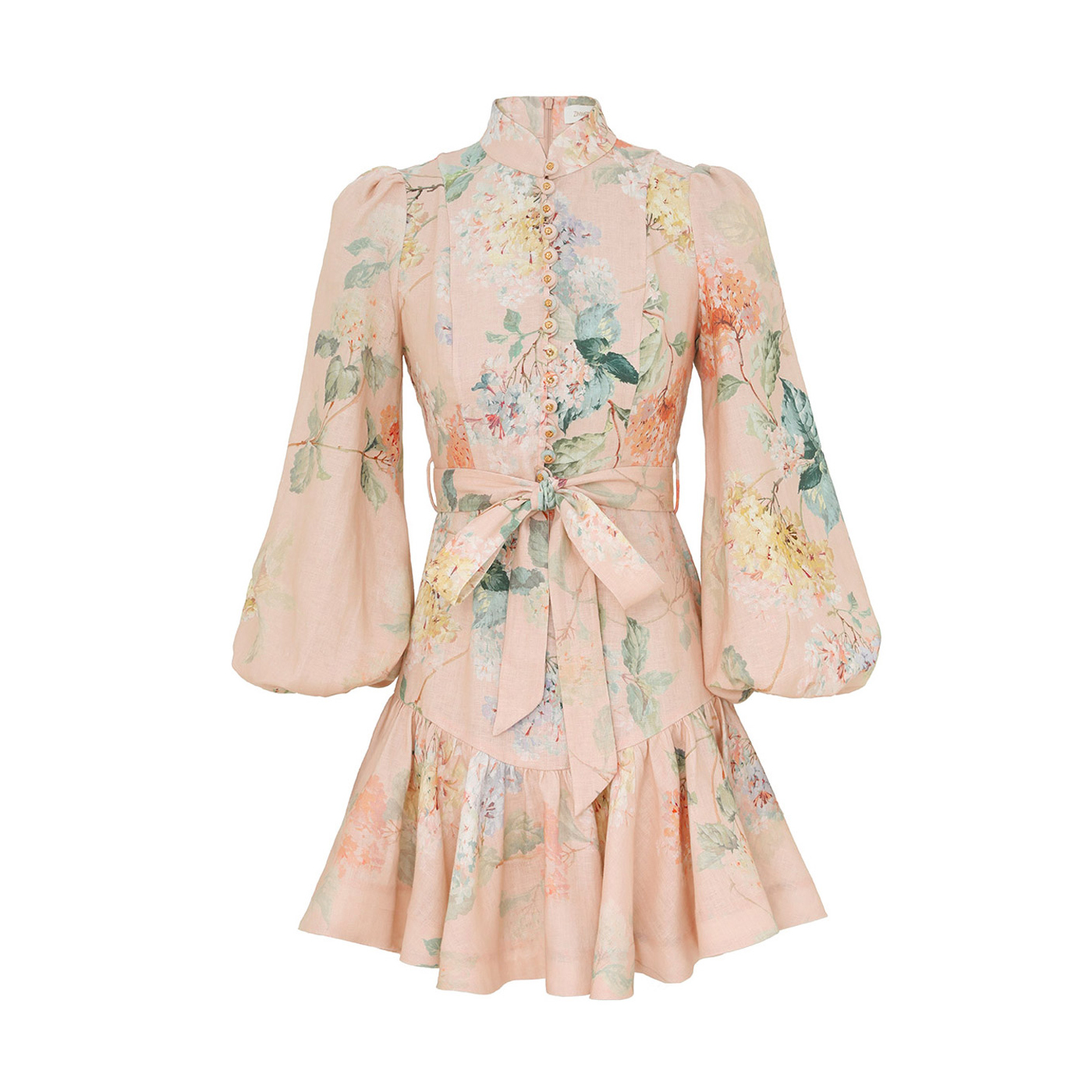 NIGO Zimmermann Women's Summer Floral Print Drawstring Mini Ruched Skirt Long Sleeve Dresses #nigo76668