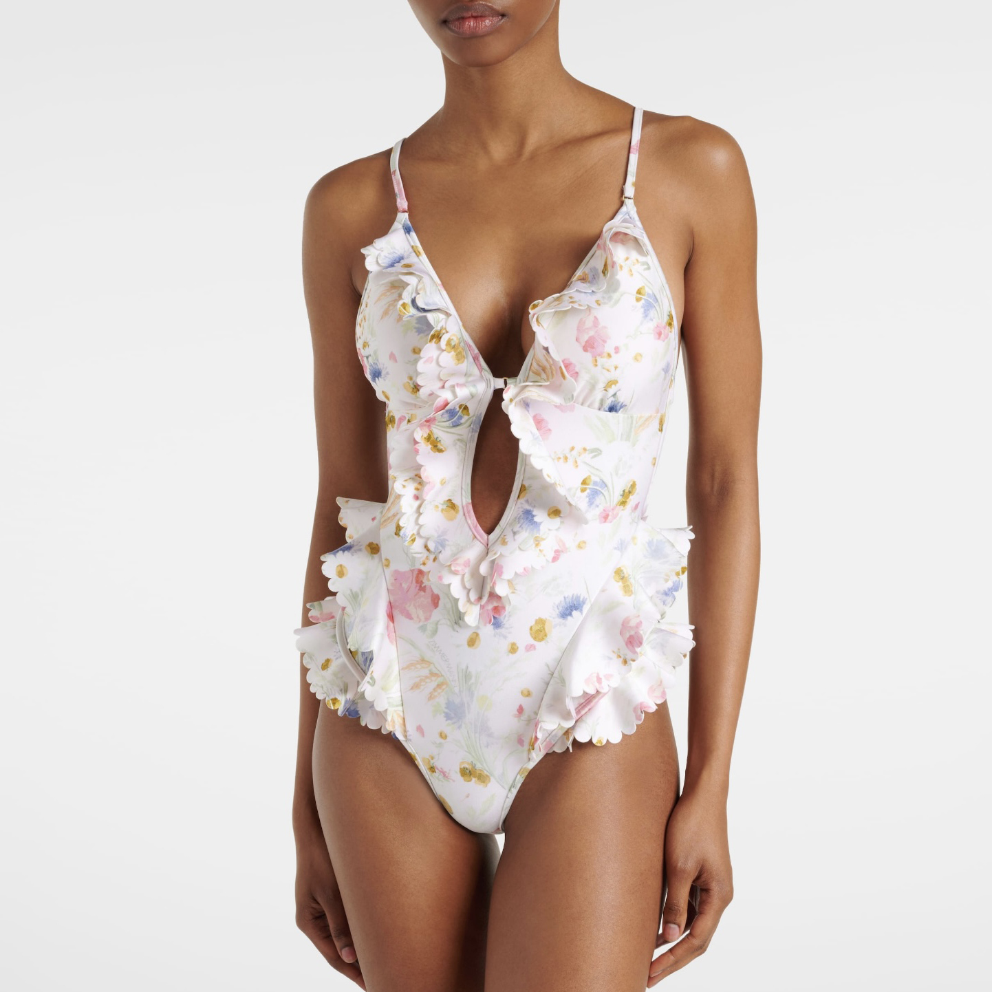 NIGO Zimmermann Women's Summer Floral Printed Ruffle Backless One-piece Swimsuit #nigo76667