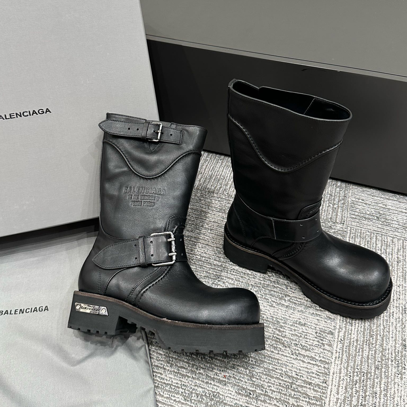 NIGO Balenciaga Women's Four Seasons Solid Color Grained Cowhide Tall Martin Boots Shoes #nigo76679