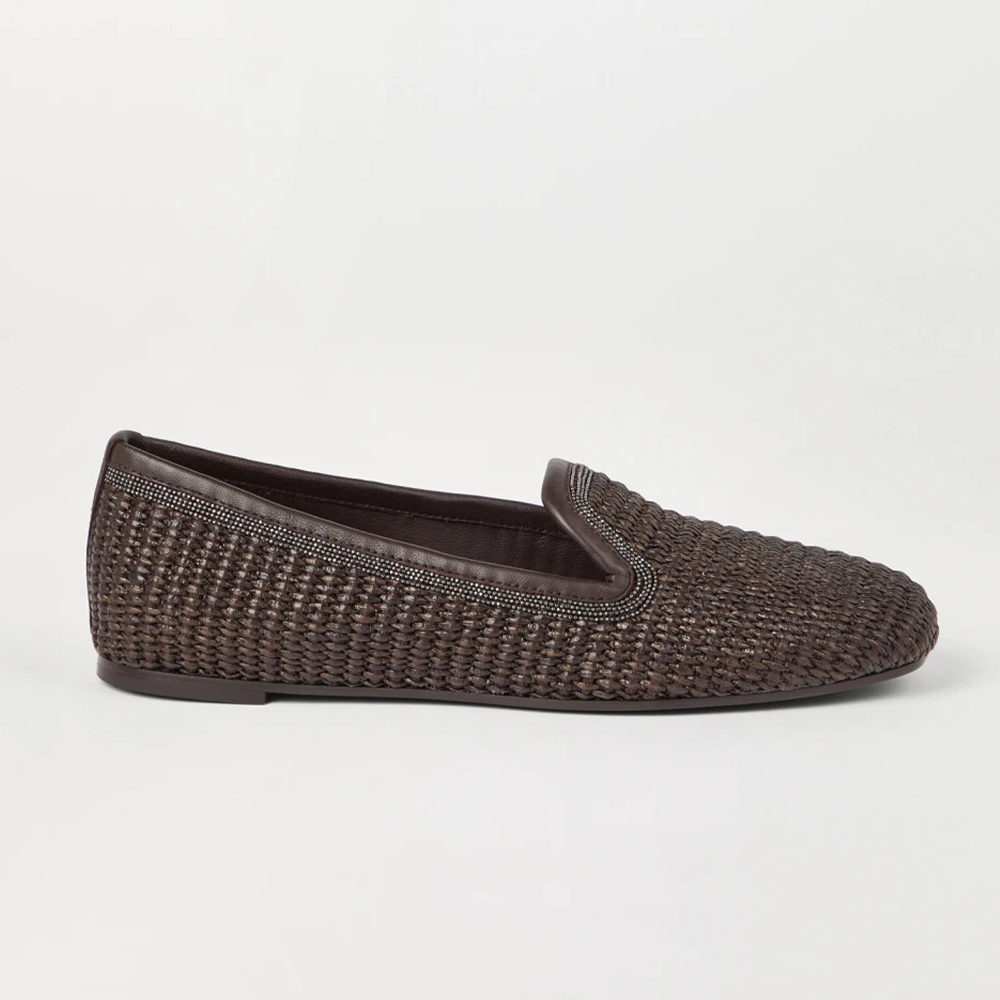 NIGO Brunello Cucinelli Women's Techno Raffia Slippers With Precious Trim Round Toe Solid Color Single Shoes Sheepskin Tassel Embellished Four Seasons Casual Flats Shoes Ngvp #nigo1537