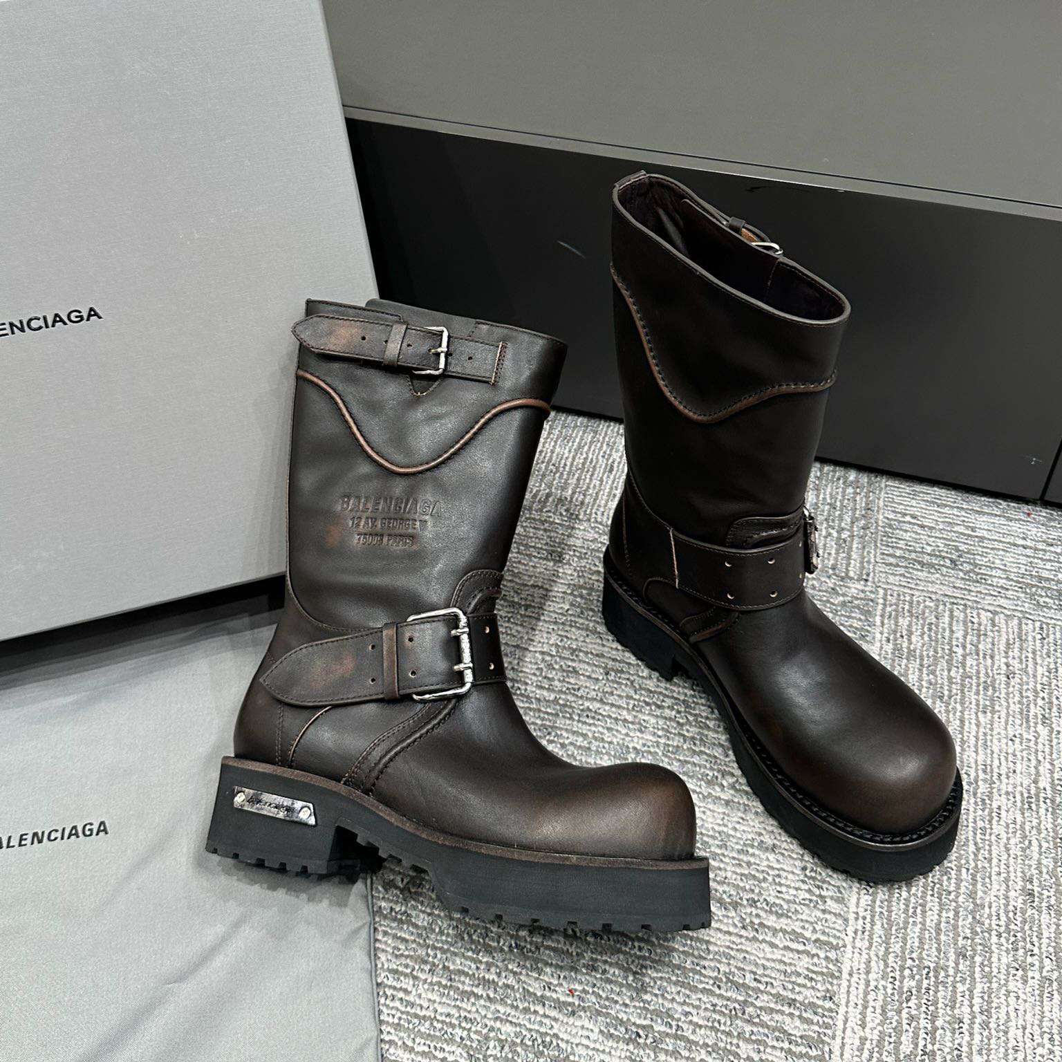 NIGO Balenciaga Women's Four Seasons Solid Color Grained Cowhide Tall Martin Boots Shoes #nigo76679