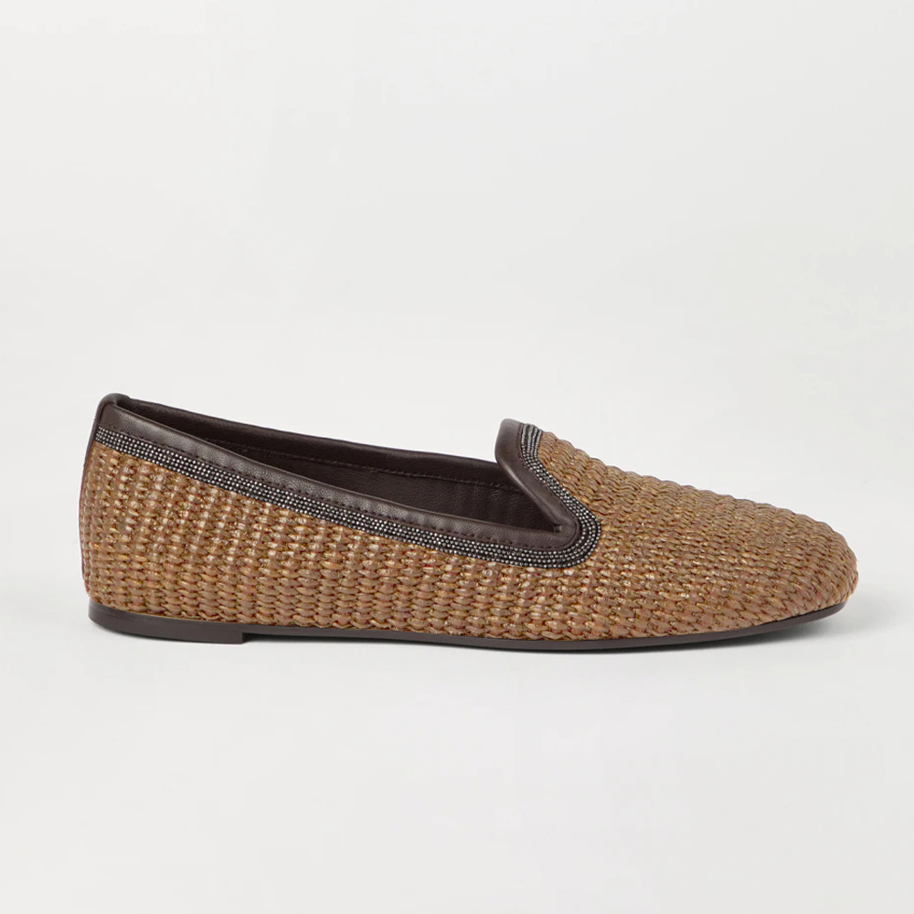 NIGO Brunello Cucinelli Women's Techno Raffia Slippers With Precious Trim Round Toe Solid Color Single Shoes Sheepskin Tassel Embellished Four Seasons Casual Flats Shoes Ngvp #nigo1537