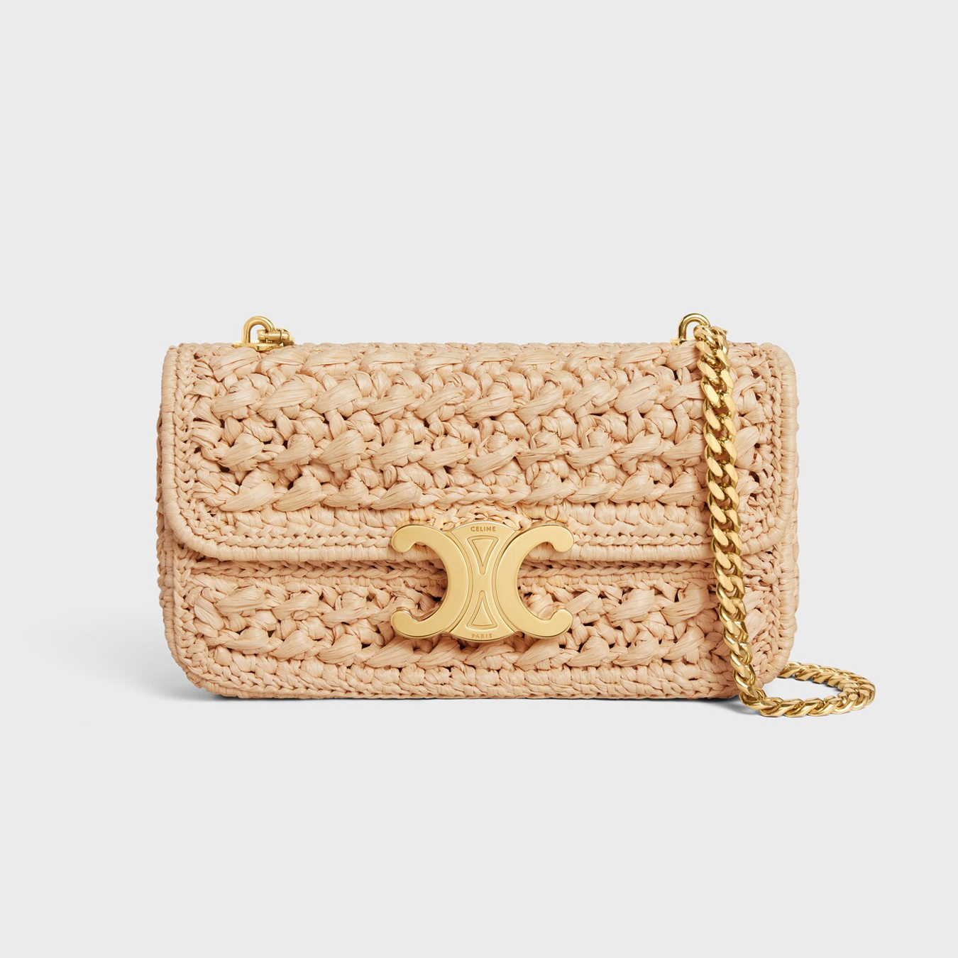 NIGO Celine TRIOMPHE Women's Monogrammed Gold Buckle Raffia Woven Solid Color Crossbody Shoulder Bag Bags #nigo76673