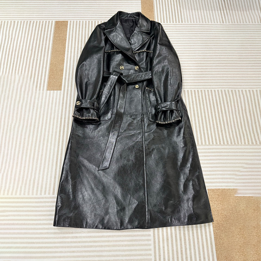 NIGO Chanel Women's Spring, Autumn And Winter Double-Breasted Solid Color Lace-Up Lapel Long Sheepskin Jacket Ngvp #nigo1534