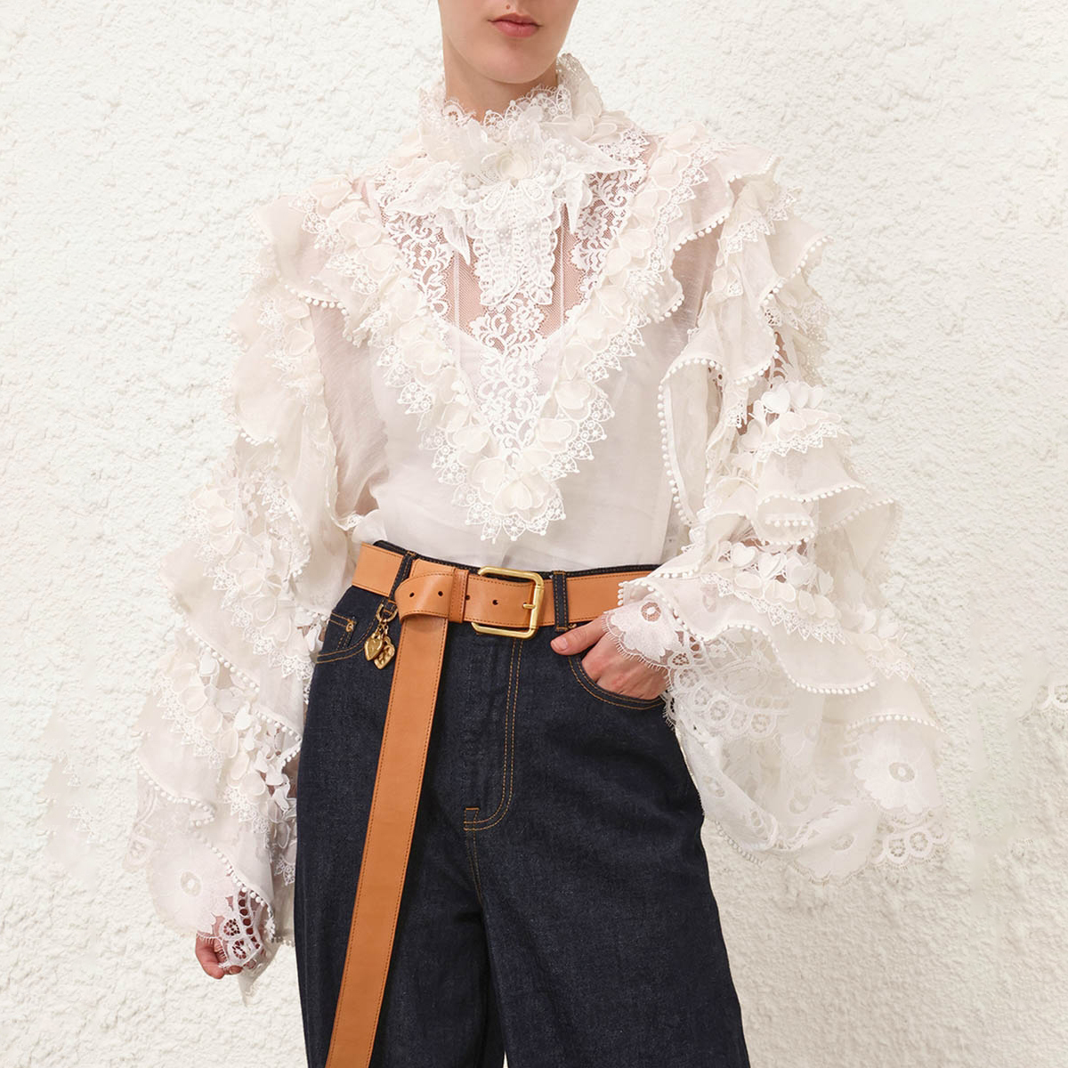 NIGO Zimmermann Women's Summer Heart Trim Standing Collar Long Sleeve Shirt Set #nigo76675