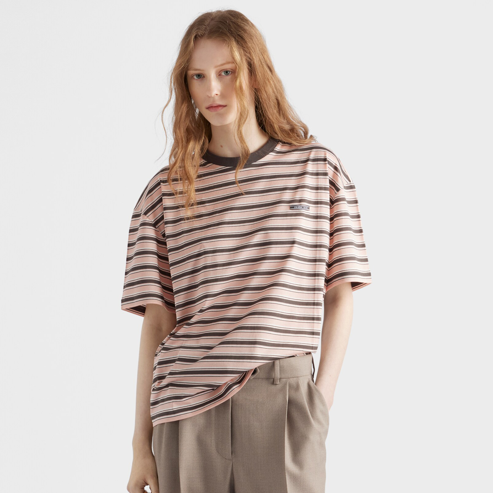 NIGO Prada Women's Summer Colour Block Stripe Print Round Neck Cotton Short Sleeve T-Shirt #nigo76677