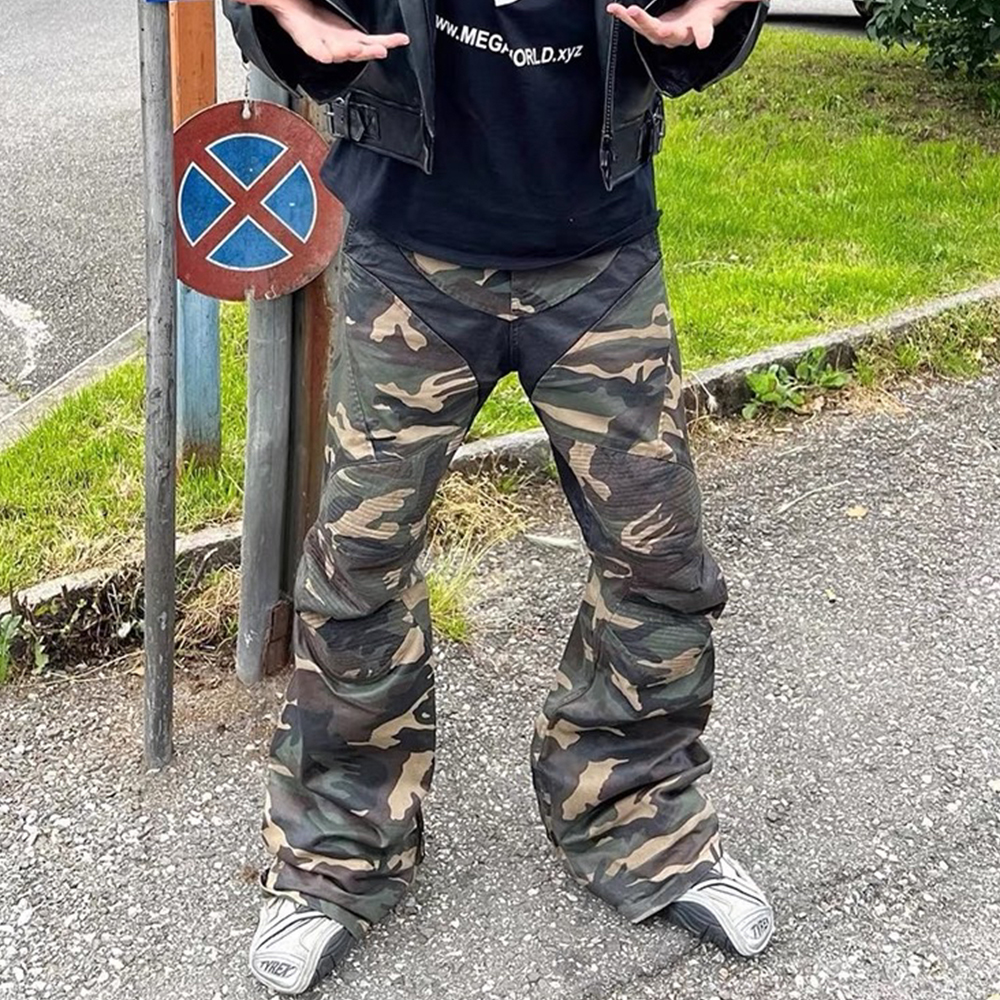 NIGO GRAILZ Project G/R Men's Straight Leg Zipper All Season Cotton Micro Camouflage Brushed Wax Knee Patchwork Casual Trousers Pants Ngvp #nigo1529