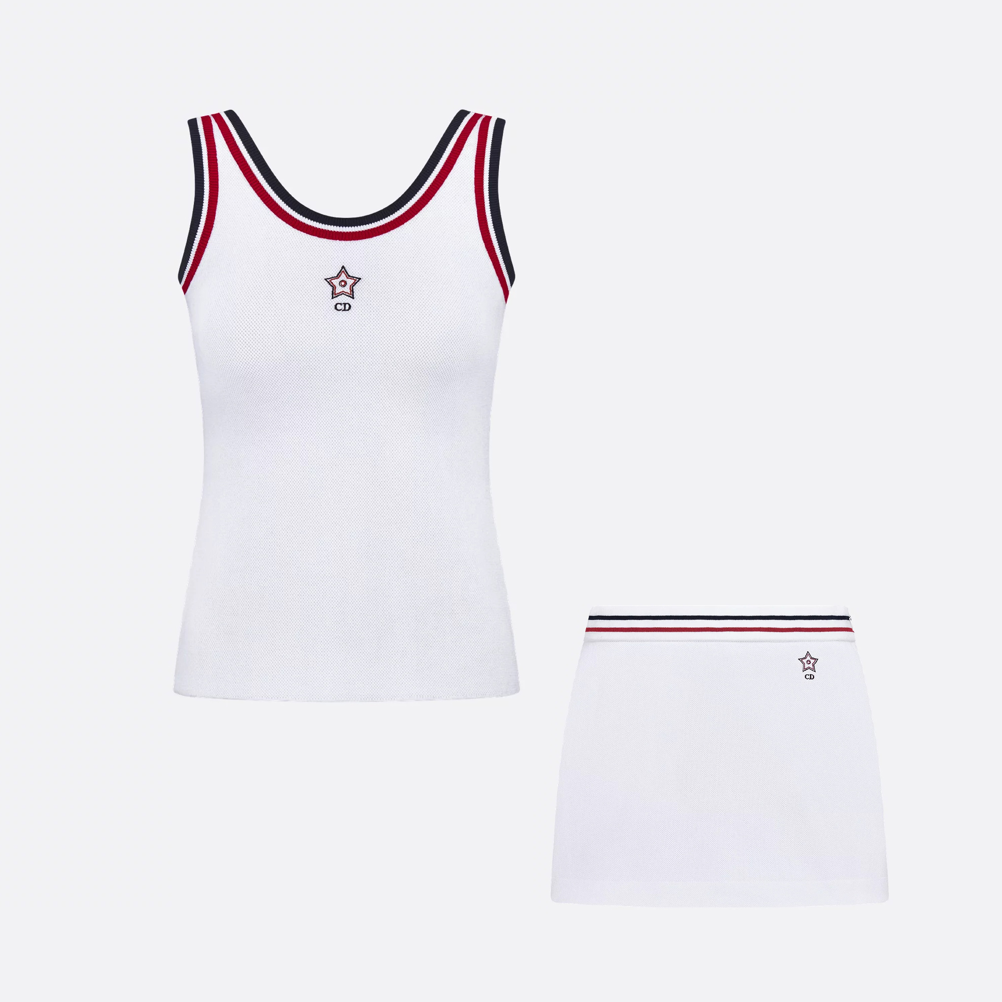 NIGO Dior Women's Summer Pentagram Embroidery Printed Knitted Fabric Tank Top Casual Short Skirt Suit Set #nigo76693