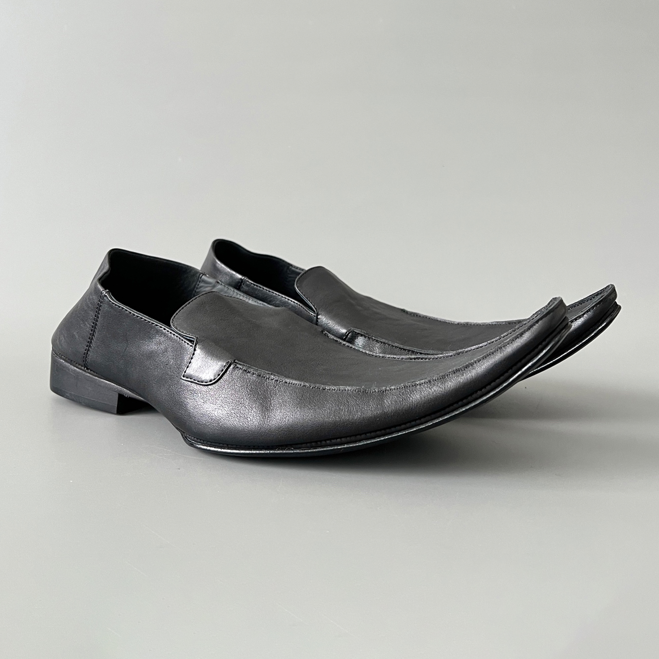 NIGO Balenciaga Men's Spring Summer Square Pointed Toe Cow Leather Shoes Horseshoe Heel High Street Trend Warped Toe Loafers Ngvp #nigo1591