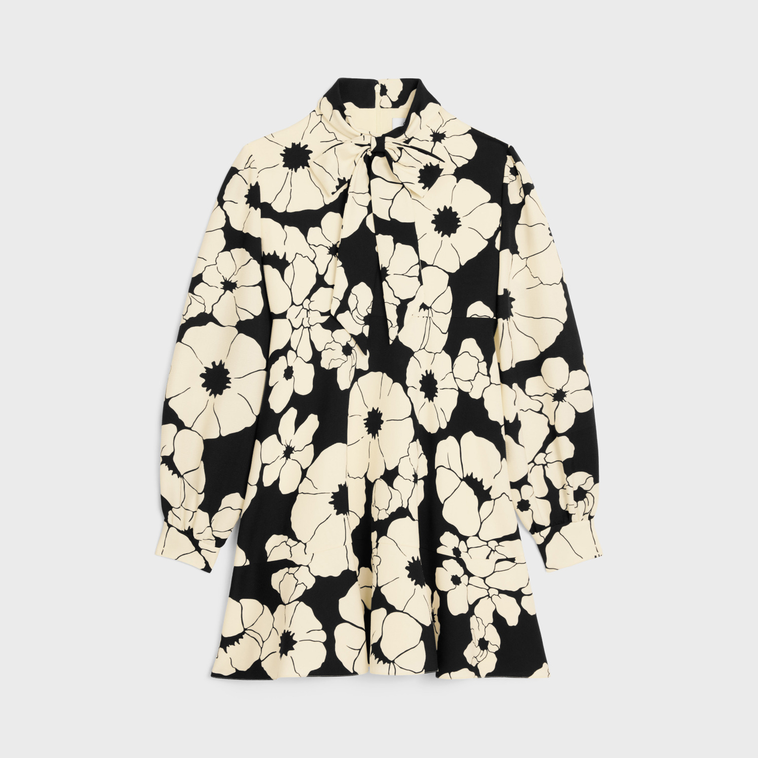 NIGO Celine Women's Summer Black And White Floral Pattern Bow Neckline Long Sleeve Dresses #nigo76713