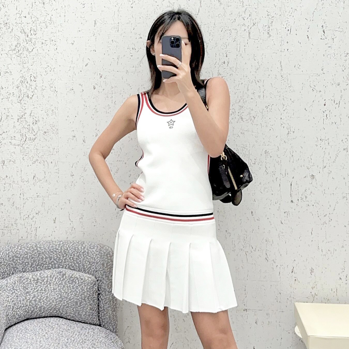 NIGO Dior Women's Summer Pentagram Embroidery Printed Knitted Fabric Tank Top Casual Short Skirt Suit Set #nigo76693