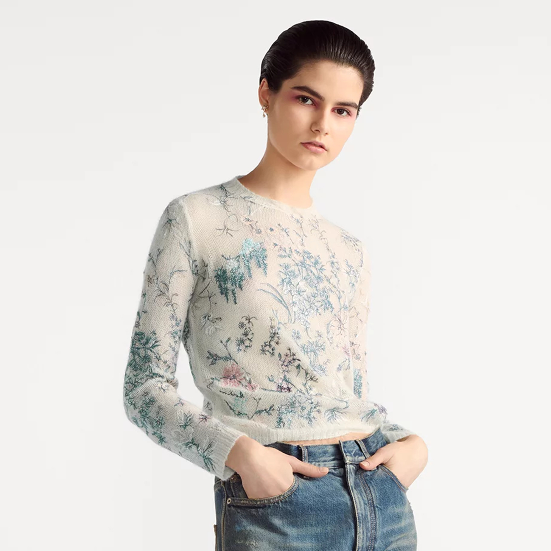 NIGO Dior Women's Spring, Autumn And Winter Floral Embroidery Solid Color Mohair Long Sleeve Round Neck Pullover Knitted Sweater Ngvp #nigo1539