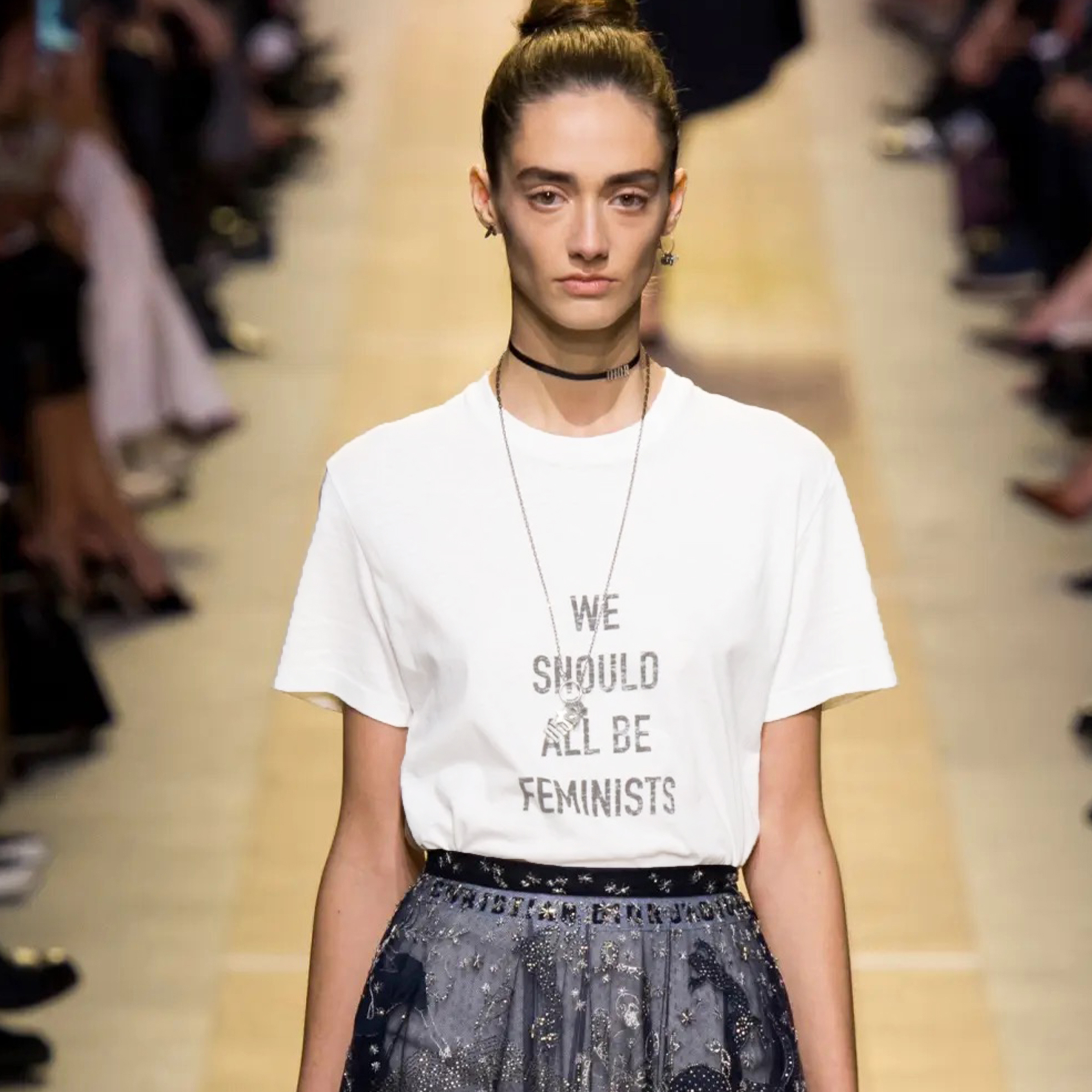 NIGO Dior Spring/summer White Cotton and Linen Blend Plain Knit Fabric We Should All Be Feminists Word Women's Fashion Trend Casual Round Neck Short Sleeve T-shirt Ngvp #nigo1586