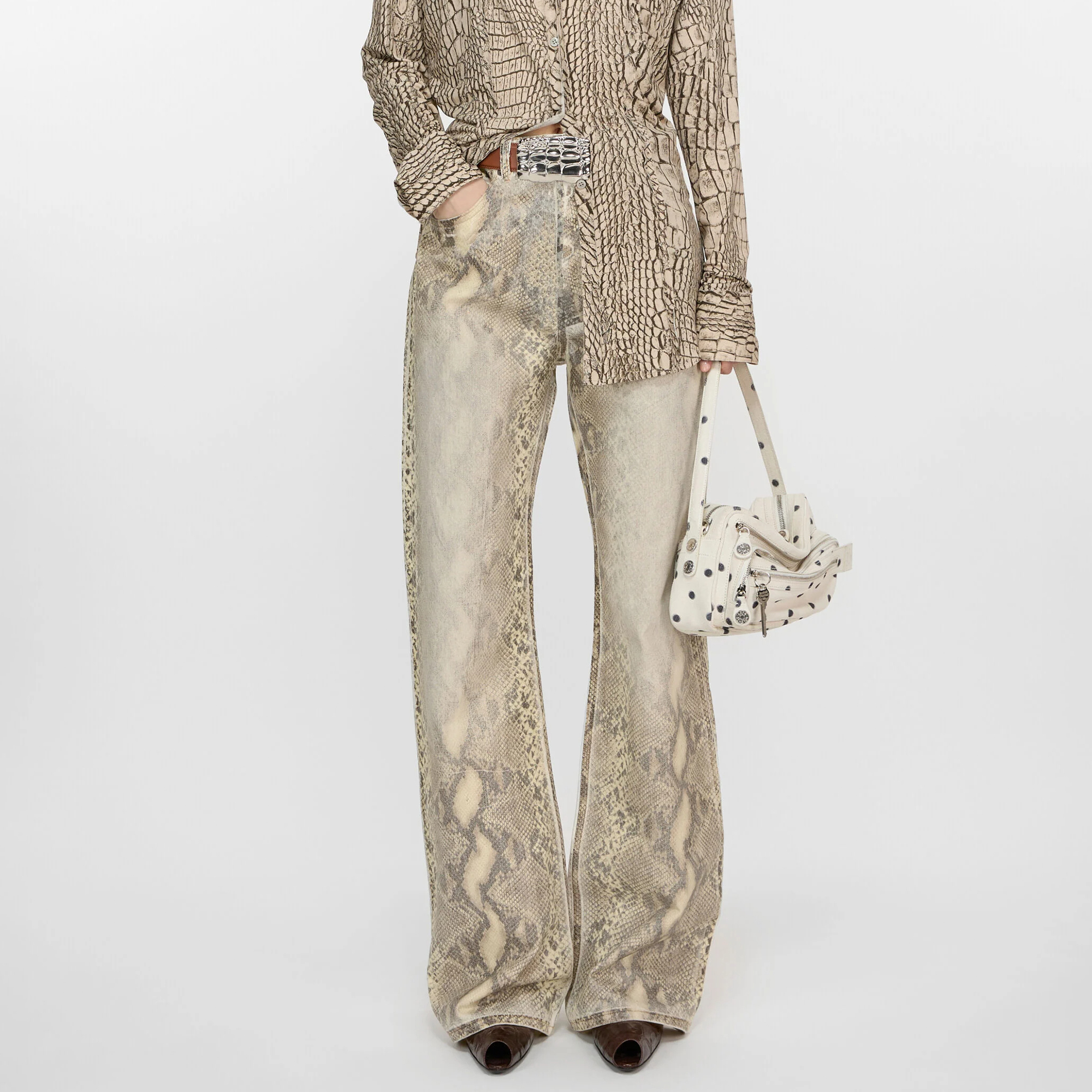 NIGO Acne Studios Women's Four Seasons Python Print Mid Waist Loose Cotton Micro Raglan Denim Pants Ngvp #nigo1544