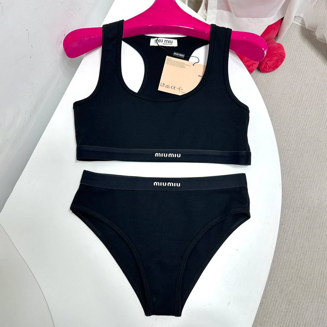 NIGO MiuMiu Women's Logo Jacquard Knit Sports Tank Top Cotton Solid Color Triangle Panty Set Suit #nigo81189