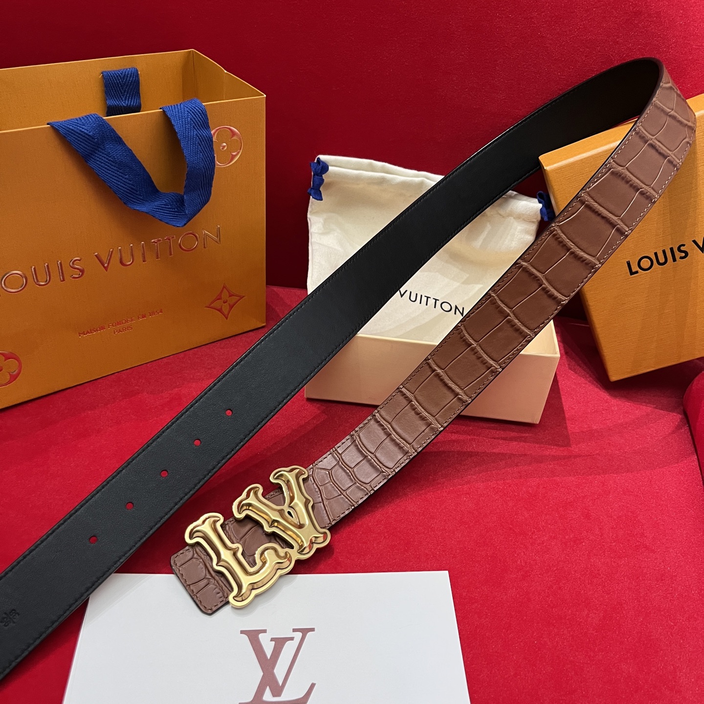 NIGO Louis Vuitton Men's Solid Coloured Calfskin Finish Crocodile Pattern Metal Buckle 4cm Belt #nigo76745