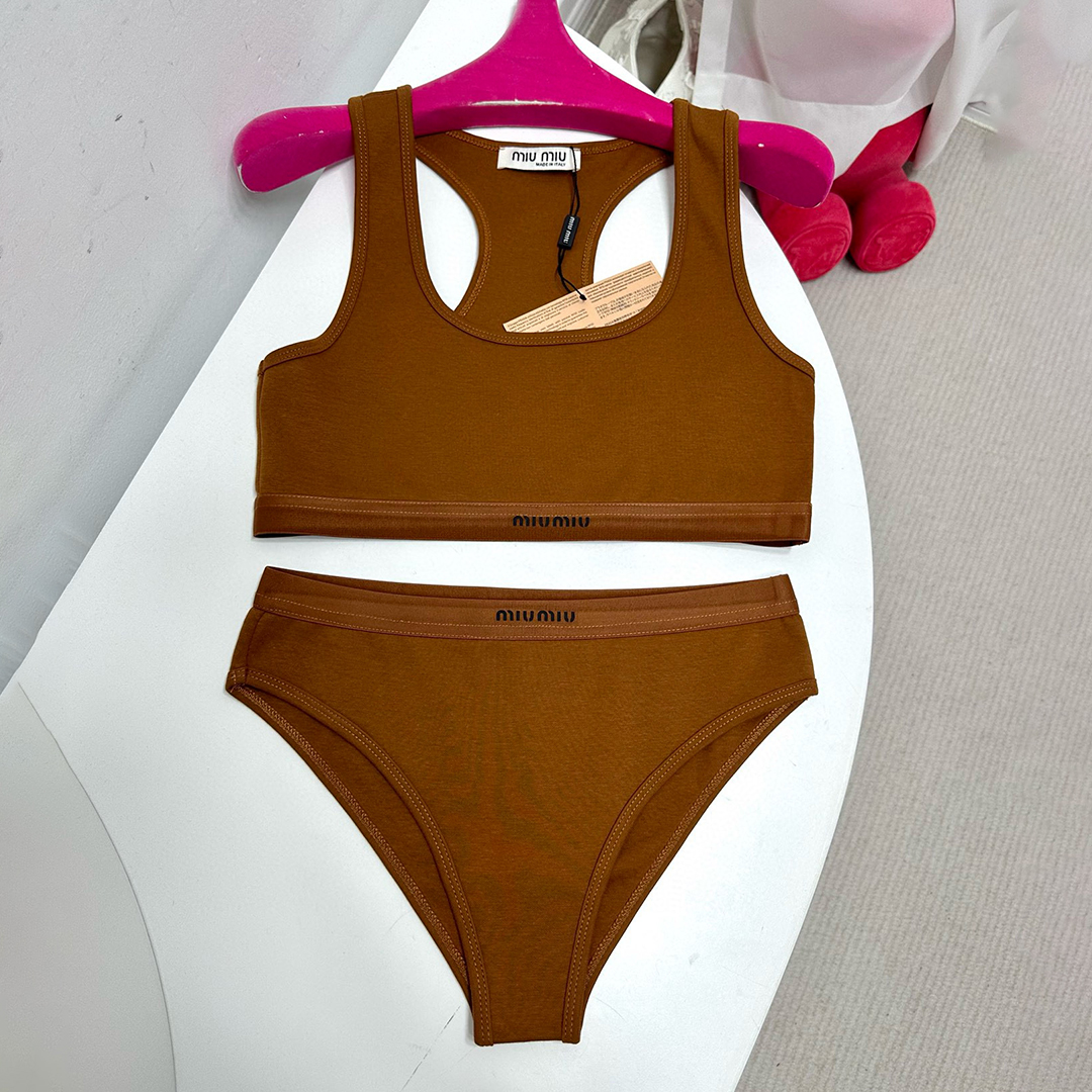 NIGO MiuMiu Women's Logo Jacquard Knit Sports Tank Top Cotton Solid Color Triangle Panty Set Suit #nigo81189