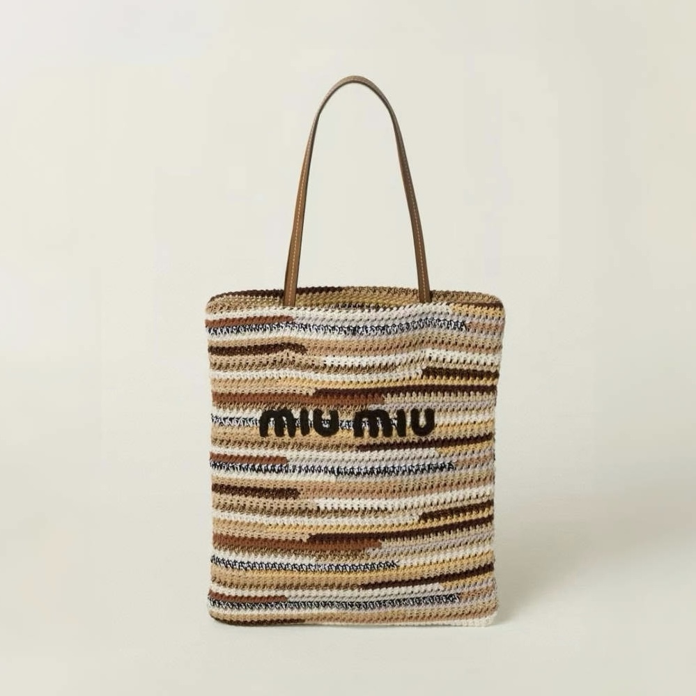 NIGO MiuMiu Women's Multicolour Embroidery Logo Crochet Shopping Bag Shoulder Handbag Tote Bags #nigo76739