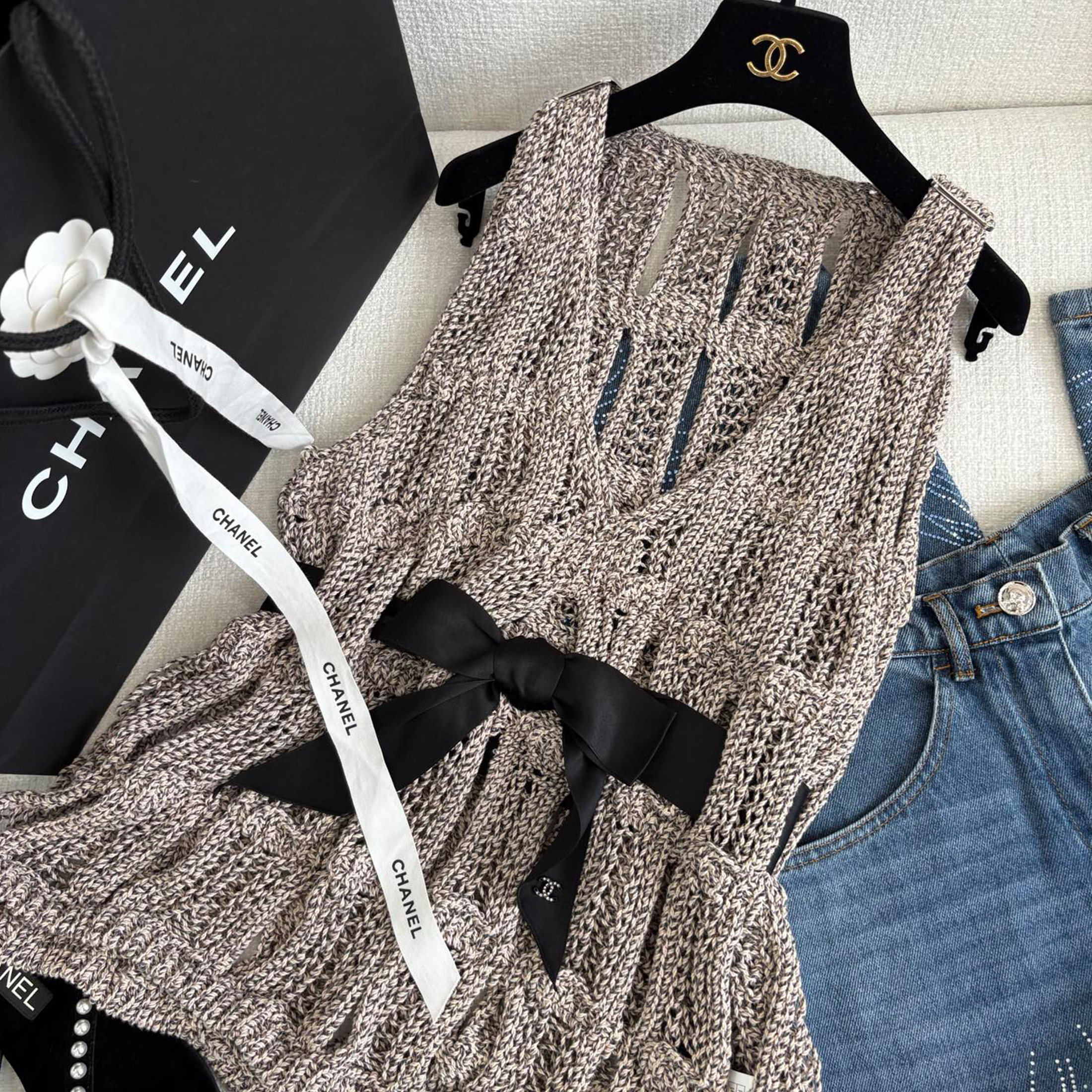 NIGO Chanel Women's Spring Summer Wispy Crochet Vest Knitted Top V-neck Sleeveless Vest T-shirt Ngvp #nigo1597