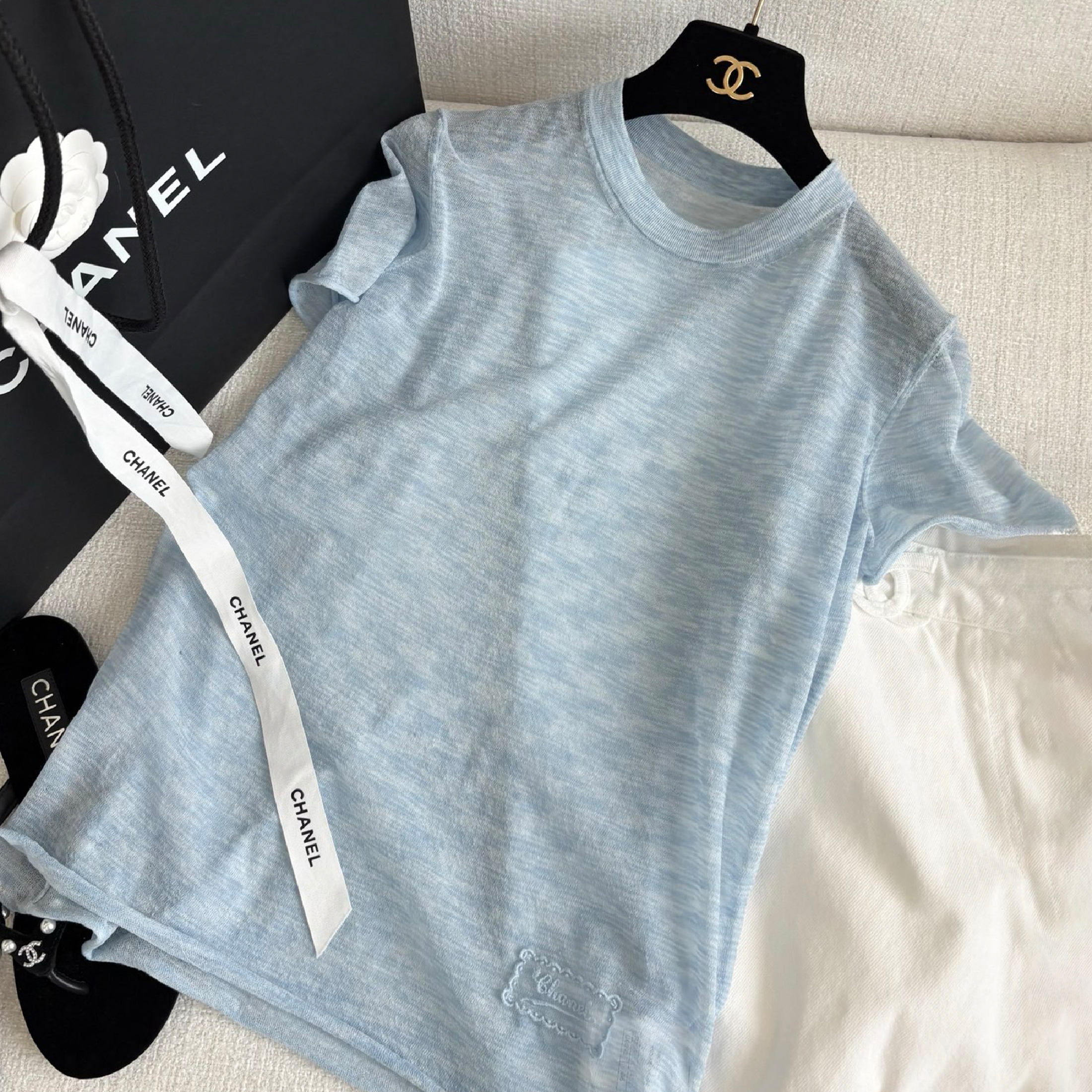 NIGO Chanel Women's Spring Summer Pink Yellow Blue Stripe Slim T-shirt Round Neck Short Sleeve Cotton Yarn Top Ngvp #nigo1596